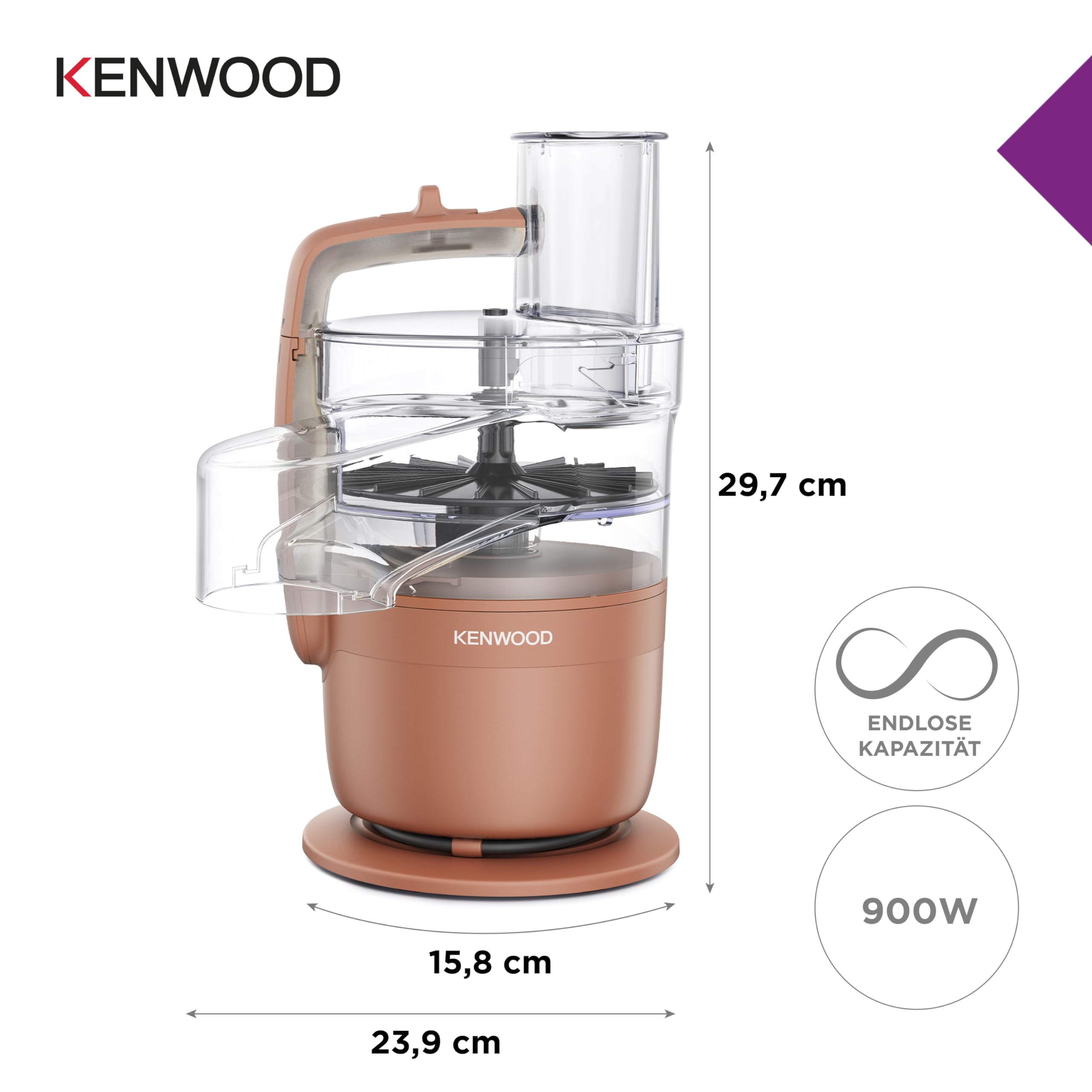 Kenwood MultiPro Compact - Processeur alimentaire avec Express Serve, lame en acier inoxydable, disques pour couper et râper, récipient de 600 ml, fonction Pulse, rouge argile (FDP23.380RD)