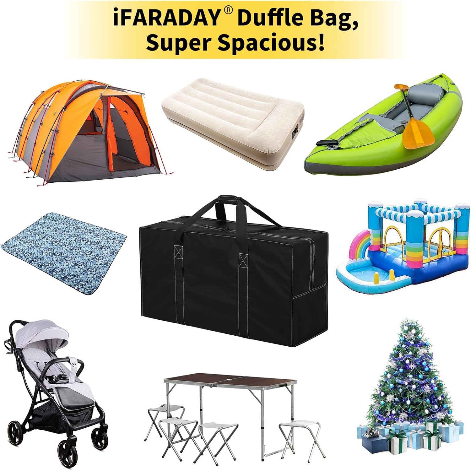 105L Extra Large Travel Duffle Bag - Lightweight Foldable Heavy Duty Luggage for Camping, Moving, Gym & Sports - Water Resistant Duffel Bag (Black) - Image 2