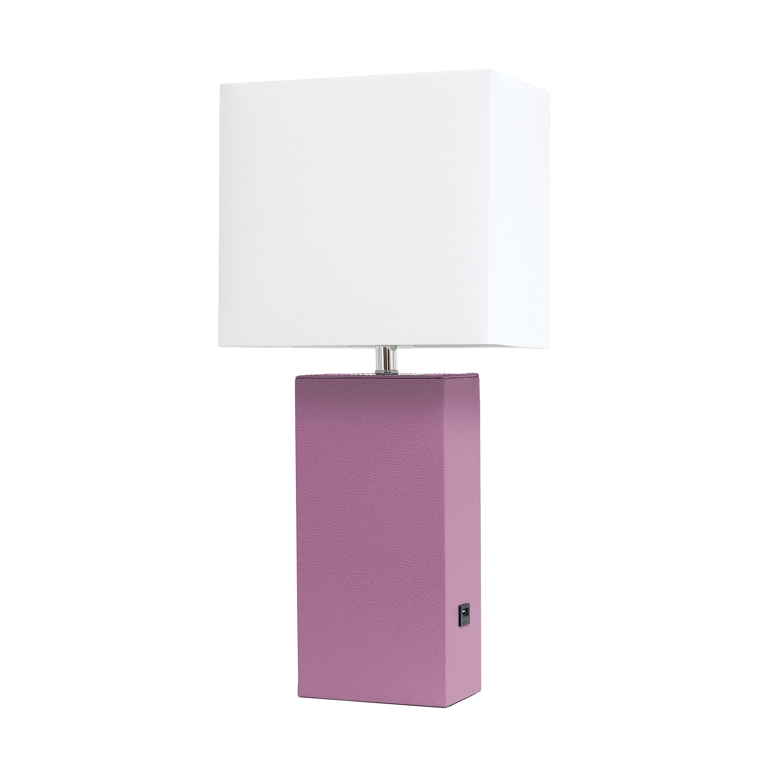 Elegant Designs LT1053-PRP Modern Leather USB and White Fabric Shade Table Lamp, Purple