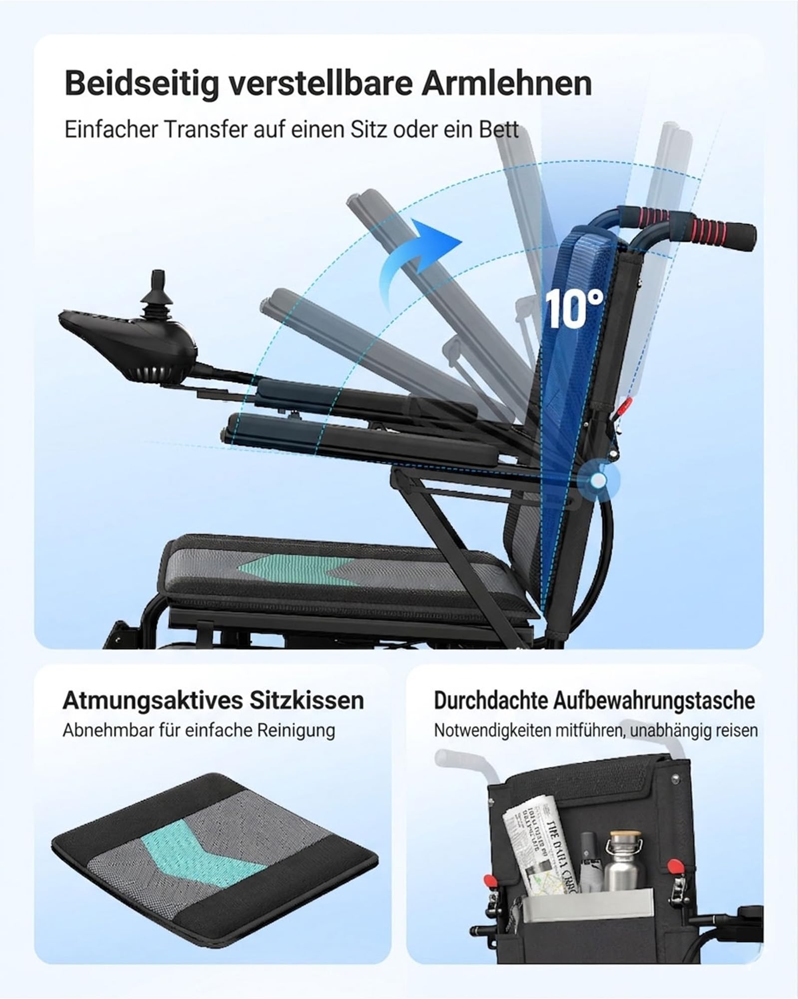 Rollstuhl Elektrisch Faltbar für Erwachsene 35KM Leicht Elektrorollstuhl | 2*12Ah batterie, 500W Doppelmotoren, 35 KM Reichweite, Hält problemlos 100KG, mit Doppelsteuerung, Geländegängig