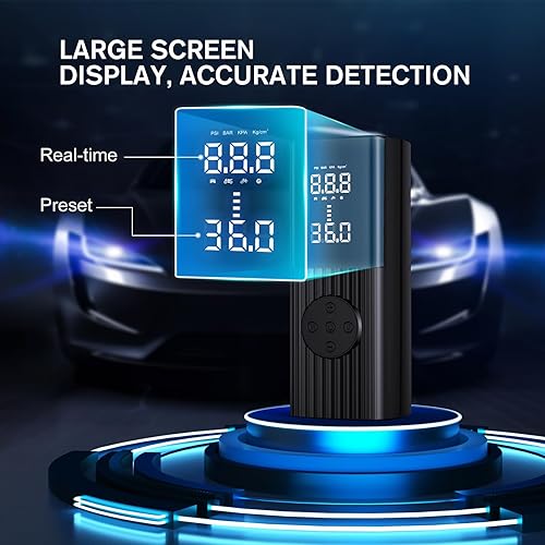 Miniatura 5 de Inflador de neumáticos, compresor de aire portátil, 9000 mAh y CC 12 V de doble potencia, inflado rápido de 40 Lmin, bomba de aire inalámbrica de