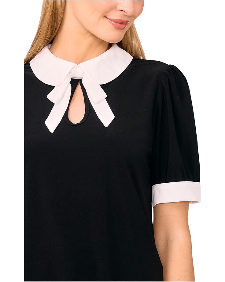 CeCe Puff Short Sleeve Contrast Collar & Bow Top - #3 of 3