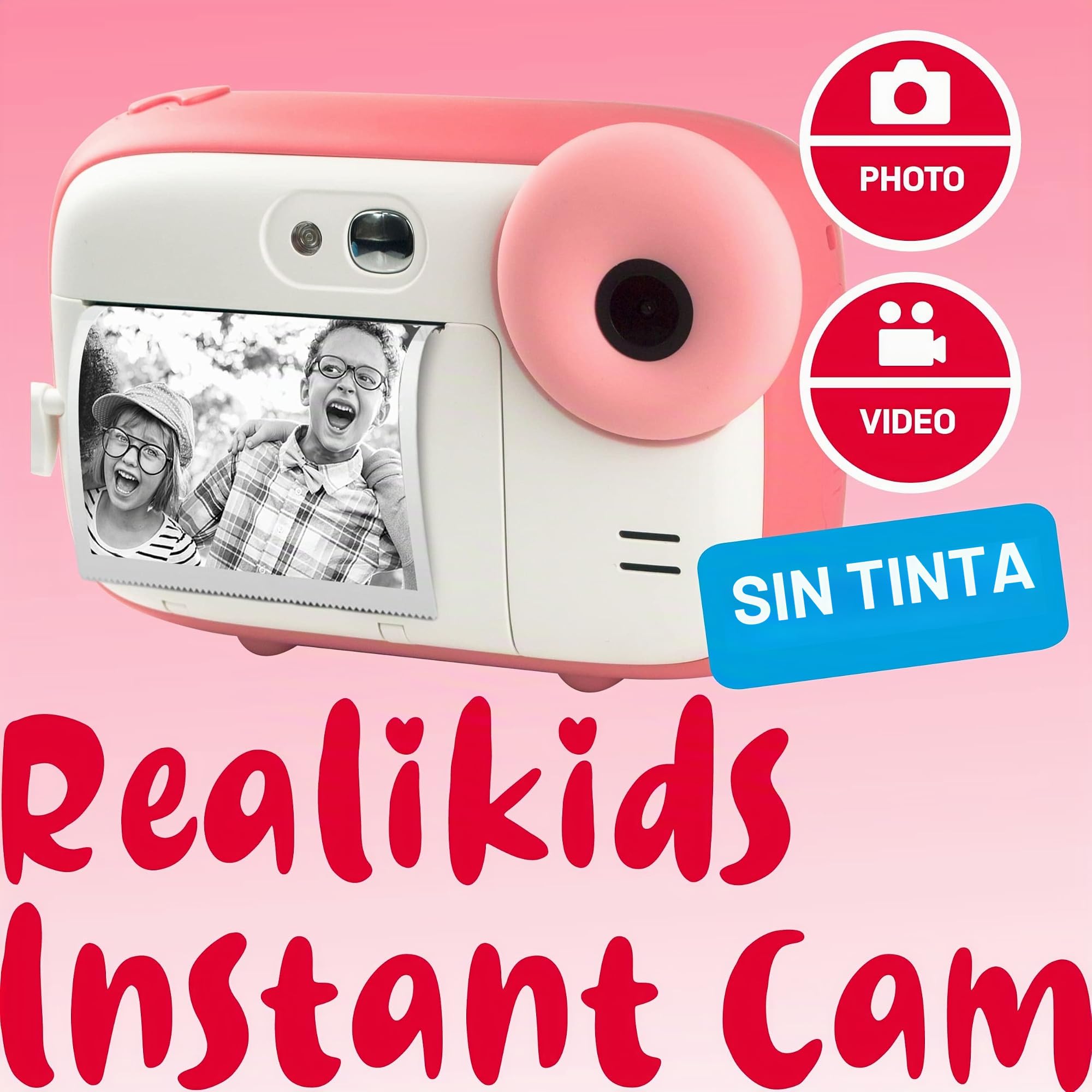 AGFA Photo Pack Realikids Instant CAM + 3 Rollos de Papel térmico ATP3WH adicionales, cámara instantánea Infantil, Pantalla LCD de 2,4 Pulgadas, batería de Litio, Espejo Selfie y Filtro de Fotos Rosa