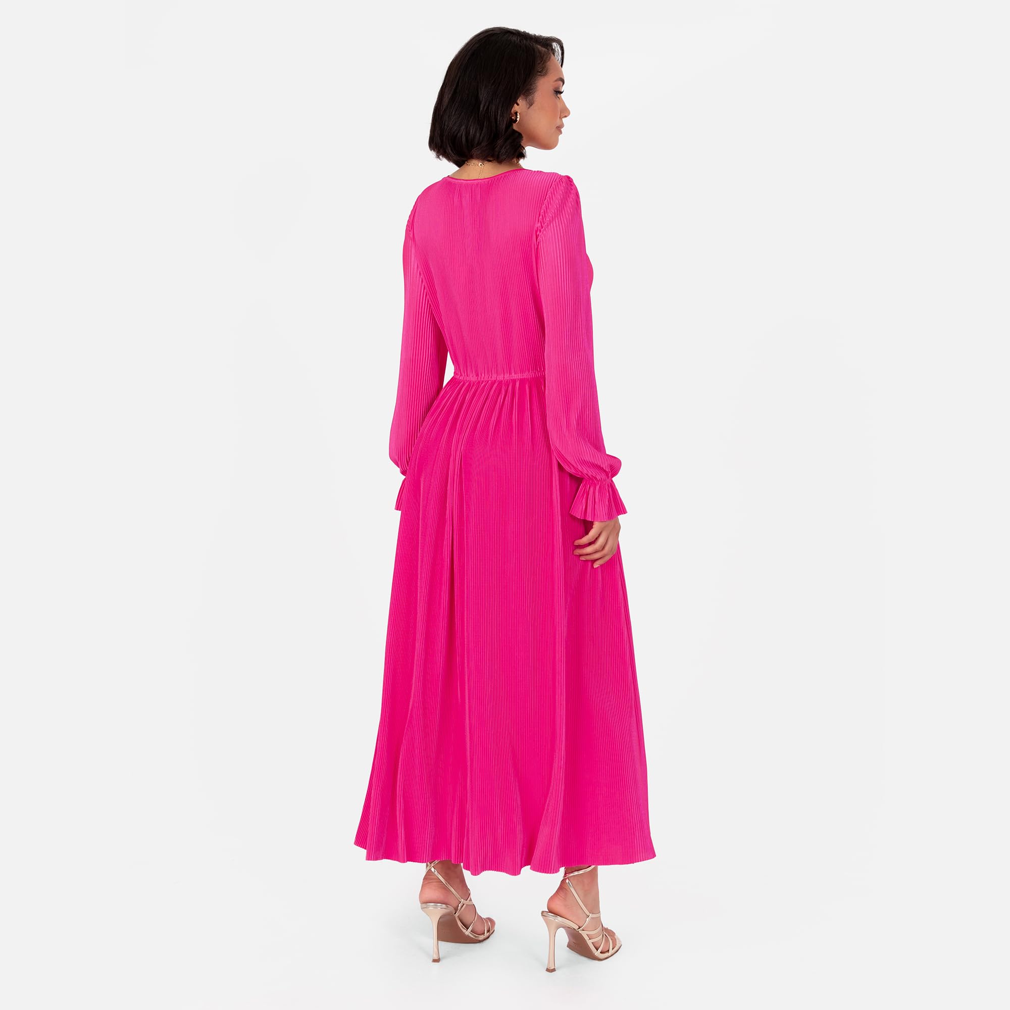 Lovedrobe Women's Midaxi Dress Ladies Wrap V-Neck Long Sleeve Ruffle Cuff A-Line Plissé Evening Occasion Wedding Guest