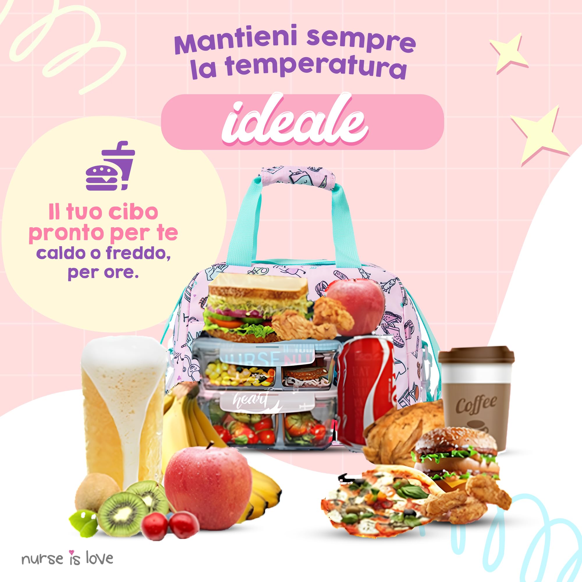 URBNLIVING Borsa Termica Isolata 8 Litri Con Manici E Tracolla - Rosso, Ideale Per Picnic, Pranzo, Spesa E Campeggio