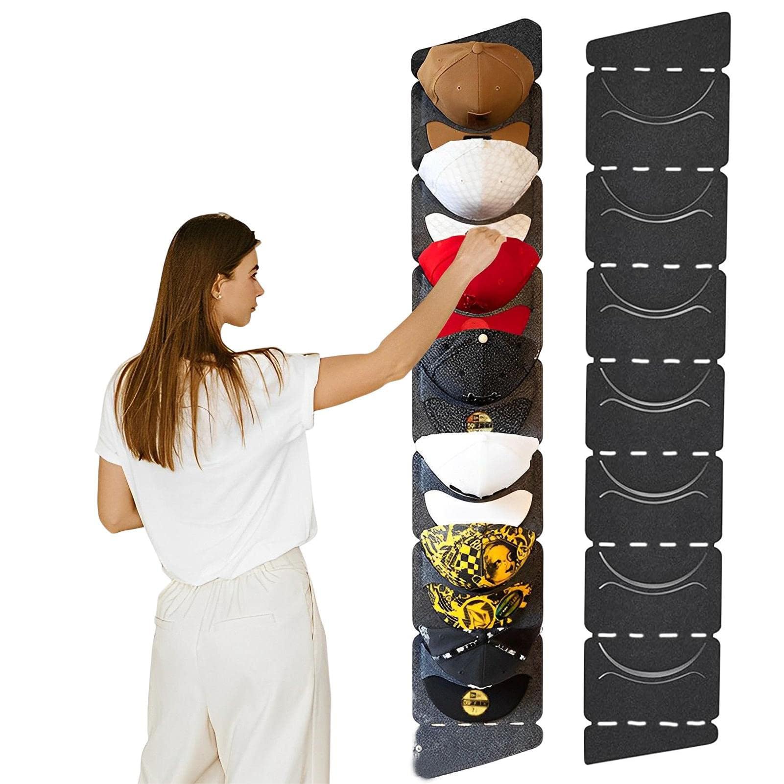 MAKINGTEC 2 Pack Cap Rack, The Original Fitted Cap Display, No Assembly Required Snapback Baseball Hat Organizer and Storage Solution, Lightweight Hat Rack for Flat Billed Caps. Dark Grey