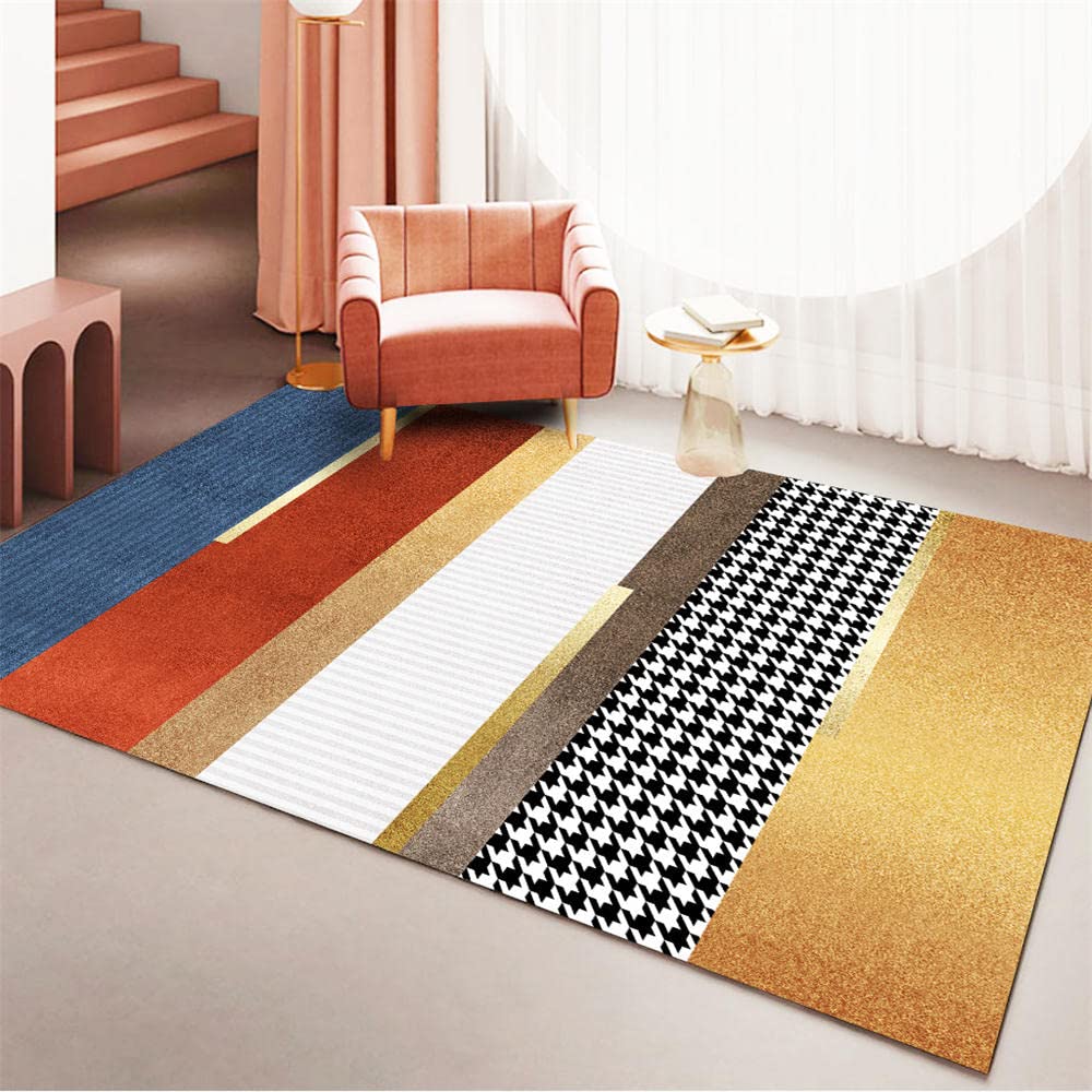 Tapis géométrique moderne or et rouge pour sublimer la chambre fille