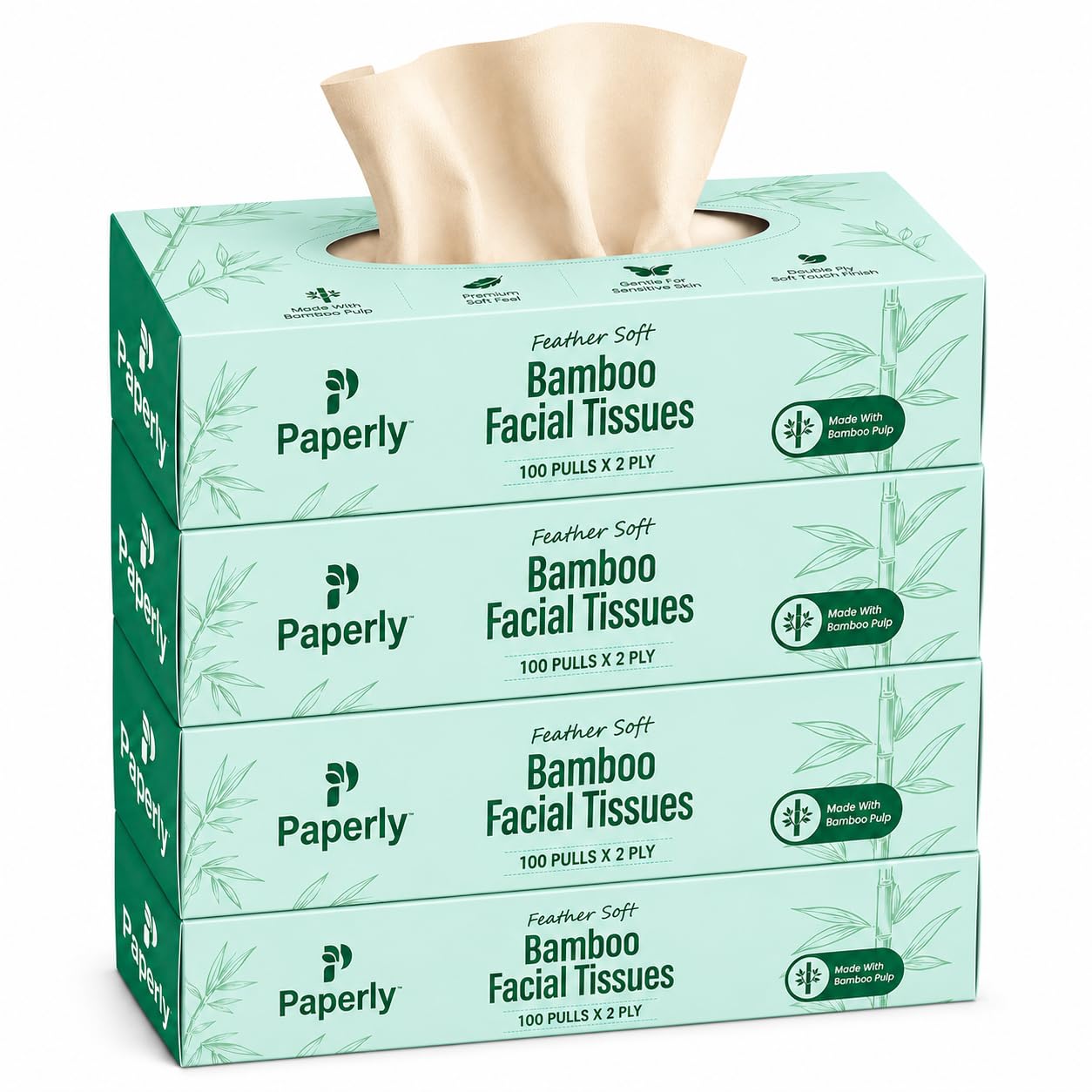 Bamboo Facial Tissue Box | 2 Ply | 100 Pulls per Box | Pack of 4 | 400 Total Pulls-image-20