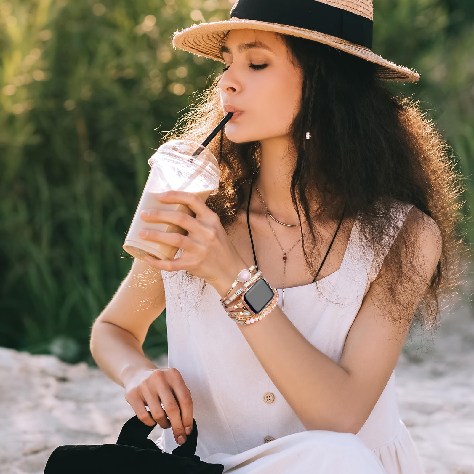 CHARMINGO Boho Leather Bracelet Compatible with Apple Watch Band 38mm 40mm 41mm 42mm 44mm 45mm 49mm Series 9 8 7 6 SE Ultra Cute Multilayer Wrap Apple Watch for Strap iWatch Band Series 5 4 3 2 1 - Image 2