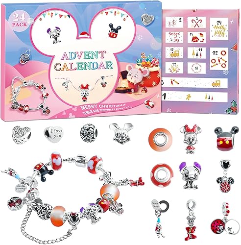 SWIND Calendario de Adviento de Navidad 2025 de 24 días de Navidad con 2 pulseras y 22 dijes de joyería únicos, juego de pulseras de bricolaje,