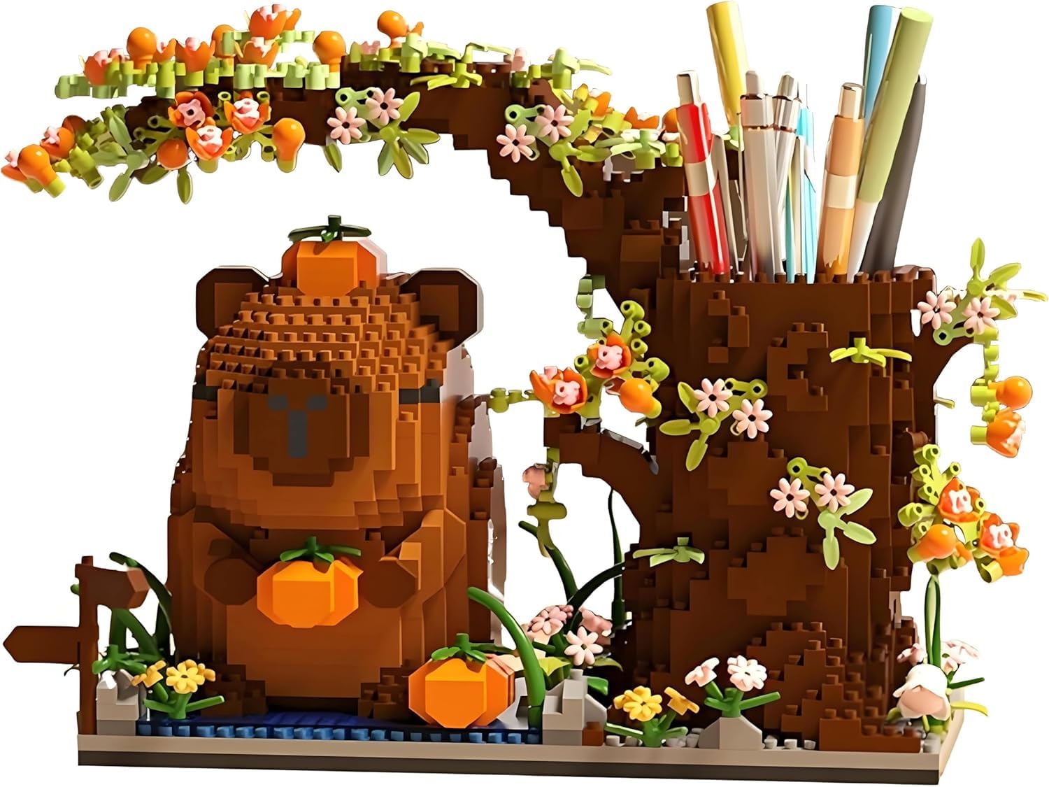 SKY LINE OCEAN Capybara Building Blocks Set, 1880+ PCS Cute Animal Mini Bricks Kit, Capybara with Flowers Tree, DIY Desk Organizer Pen Holder Toy for Ages 14+ | 5 Year Structural Warranty-image-29