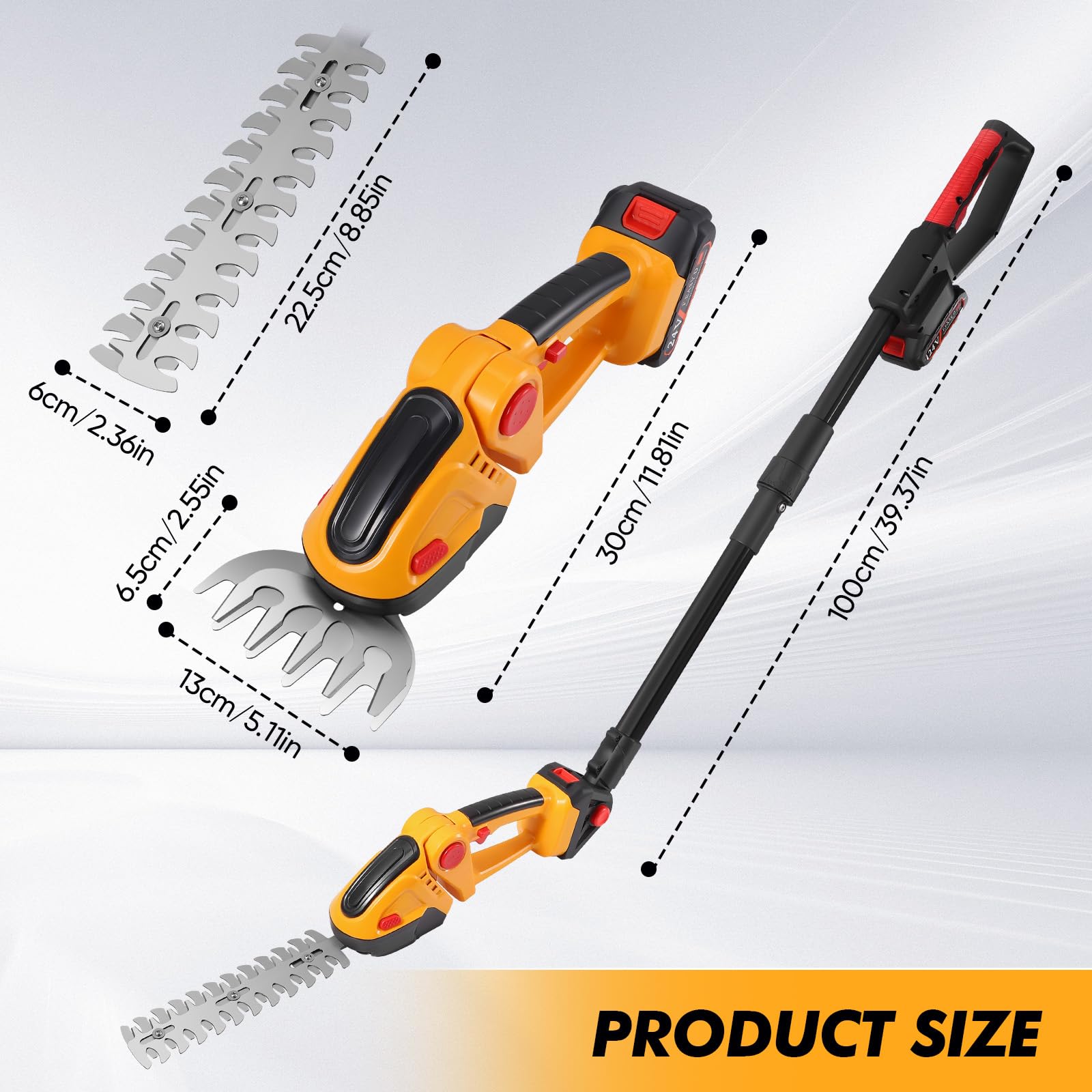 Cortasetos Electrico 2 en 1, Tijera Cortacésped y Arreglasetos 24V con Baterías 2 * 1500mAh, Cortasetos Alimentada por Batería para Arbustos, Jardín, Césped, Hoja, Sucursales