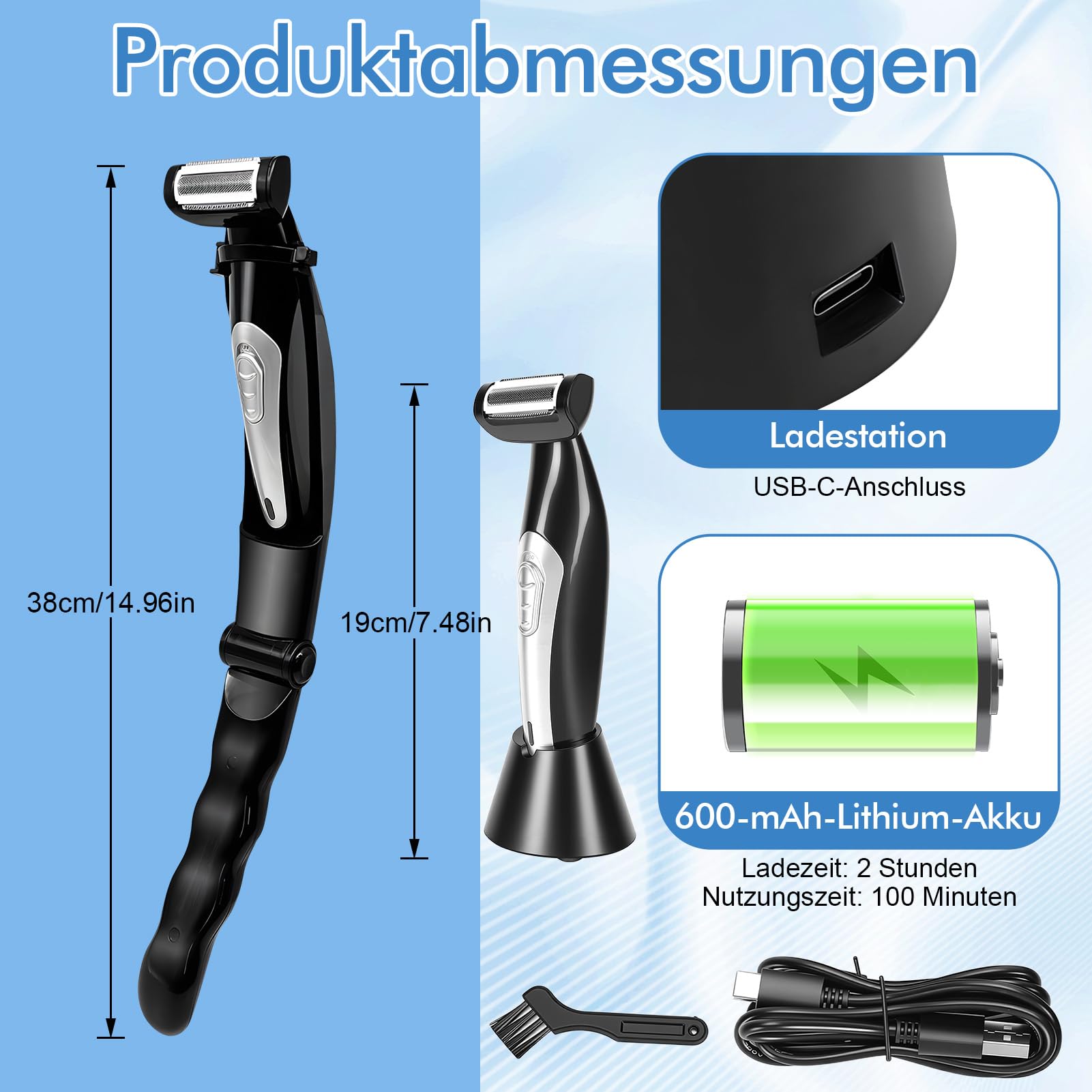 Rasoio per capelli da uomo con portata extra ampia, manico rimovibile e tecnologia Power Burst per rasatura bagnata e secca