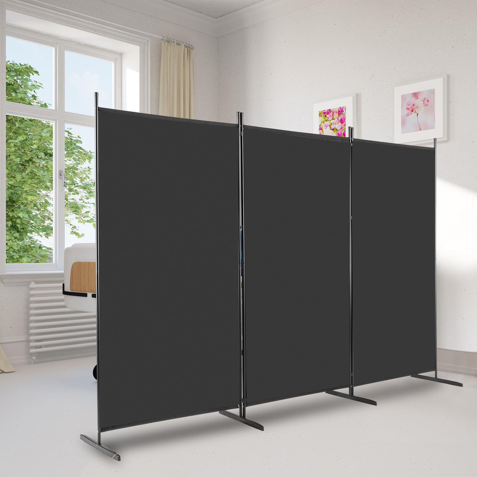 GeRRiT 3 Panel Room Divider Folding Privacy Screen Wall Partition Home Office Separator, Black, rxze001