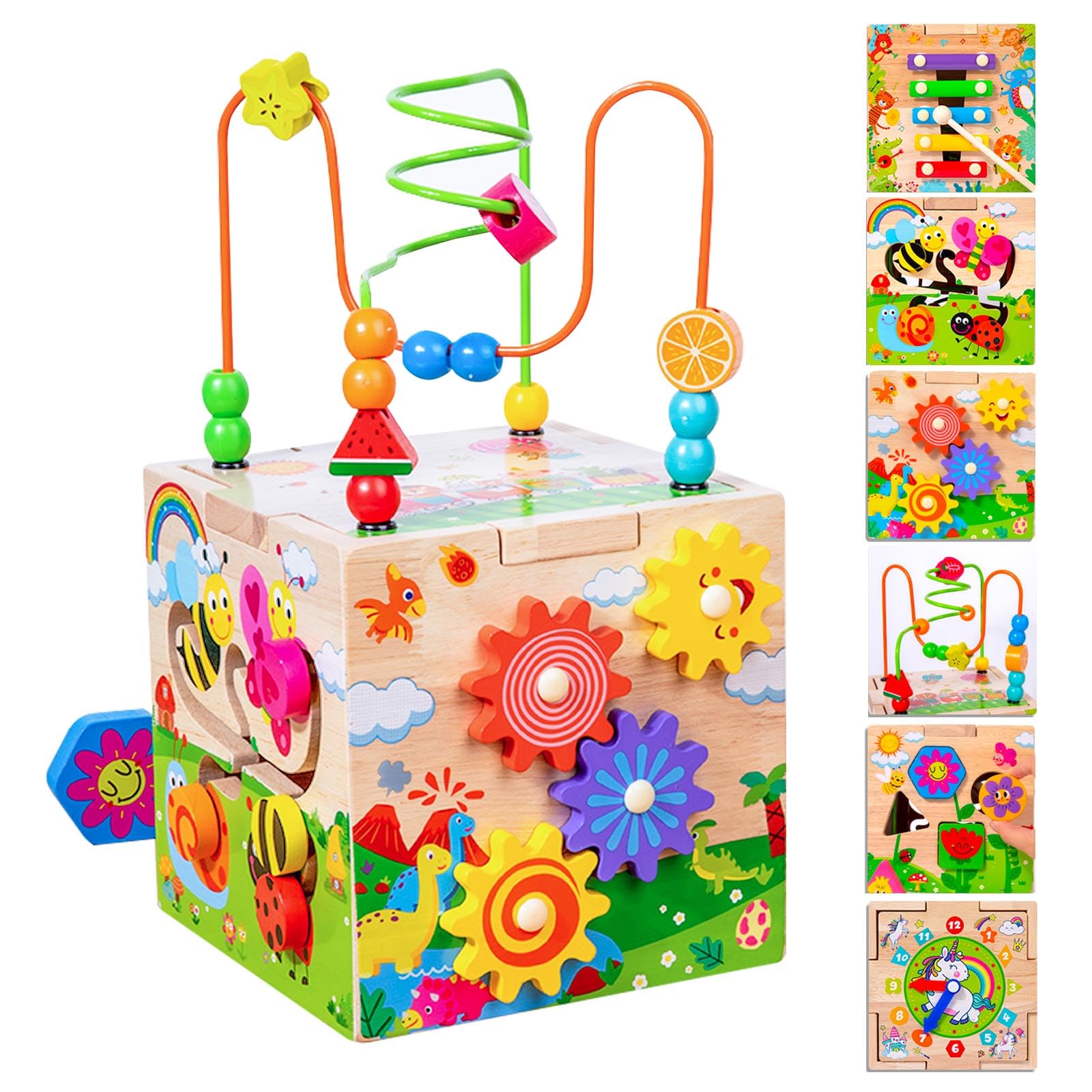 KUKUTrue® Montessori Toy 1 2 3 Years, Toys for 1 Year Old Boys, Educational Toys for 1 Year Old, Wooden Activity Cube