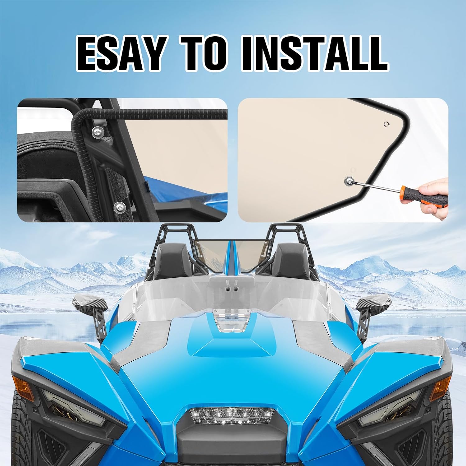 Rear Windshield for Polaris Slingshot S R SL SLR LE, Tinted Hard-coted Polycarbonate Rear Wind Deflector for 2015-2024 Polaris Slingshot S R SL SLR LE Accessories