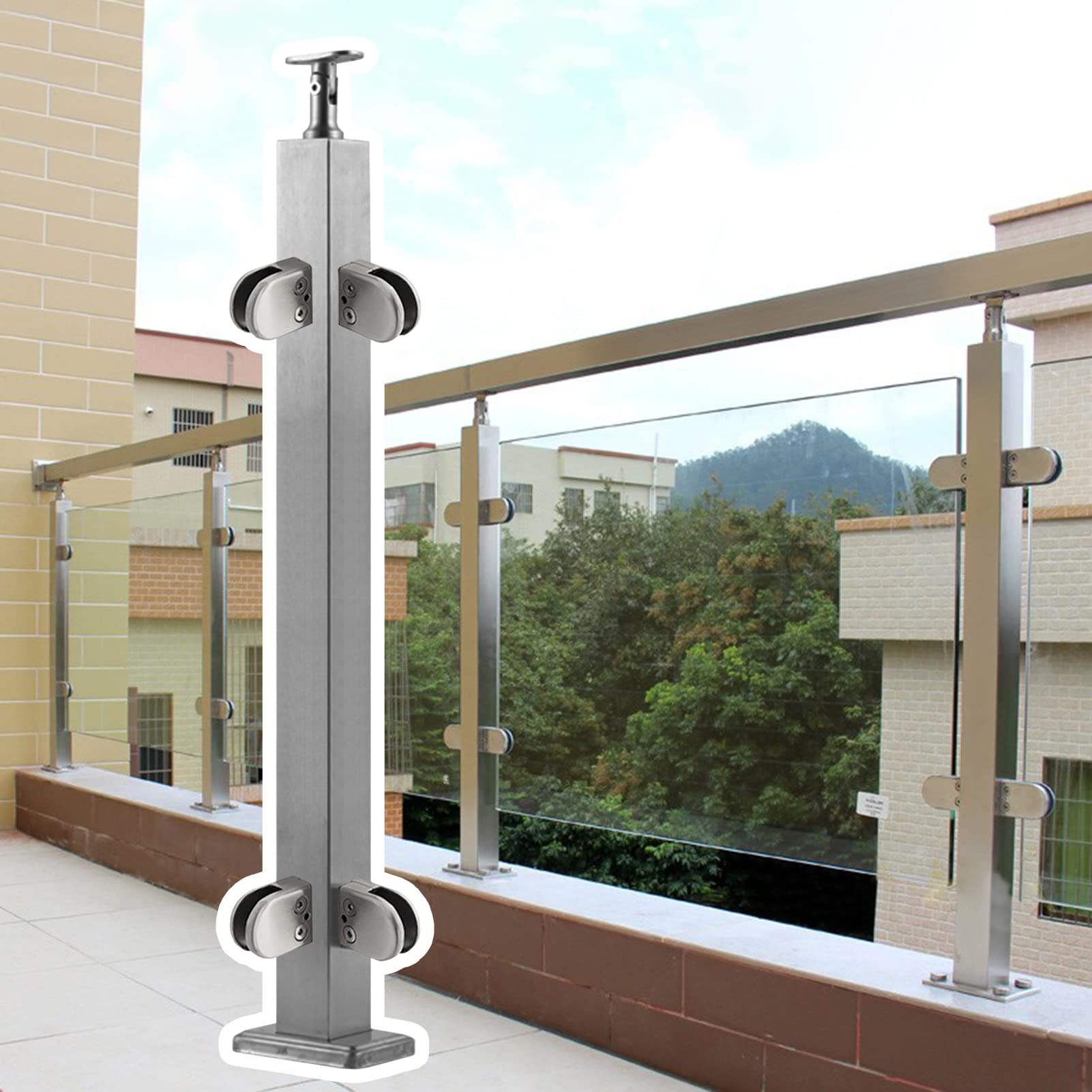 Glass Railing System Complete Kit, Indoor Outdoor Balcony Barrier Fence, Stainless Steel Balustrade Post Panels for Balcony Deck Stairs (Color : Corner Post, Size : 145cm/4.75ft)