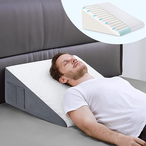 Almohada de cuña de cama para dormir, almohada de cuña triangular de espuma viscoelástica de 10 pulgadas, almohada poscirugía para posicionadores
