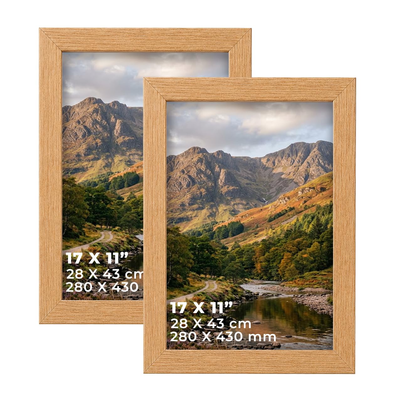 DECORO Oak 17X11 (43.18X27.94 CM) Pack of 2 Picture Frame with Plexiglass Front & Engineered Wood Construction, Wall Hanging Display for Photos, Posters, Prints & Artwork, Portrait or Landscape