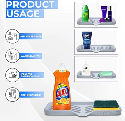 Miniatura 4 de Jabonera de baño de silicona con boquilla de drenaje  Organizador de fregadero para baño y cocina, bandeja de jabón para platos, fregador, mostrador