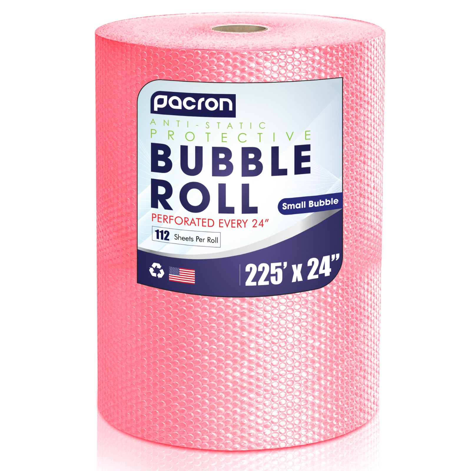 Pacron Protective Anti Static Bubble Roll Wrap for Electronics - 225FTx24IN Pink, 3/16" Dense Bubble Cushioning for Fragile Items & Packaging Supplies