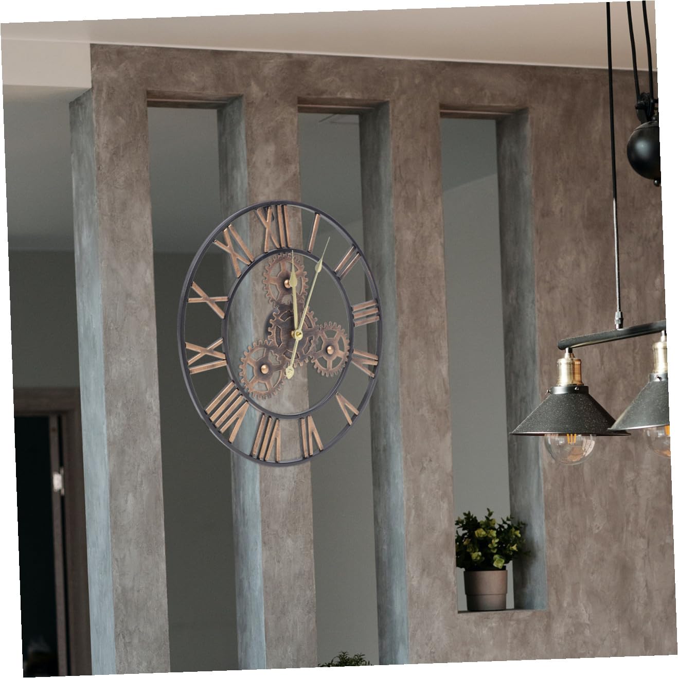 Cabilock Reloj de Pared Redondo de Estilo Industrial, Colgante Sencillo para Ambientes de Sala, Alojamientos y Cafeterías