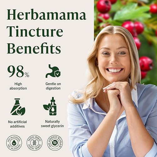 Miniatura 5 de HERBAMAMA Gotas de suplemento de bayas de espino, antioxidante vegano y apoyo general con extracto de espino, tintura de fruta líquida sin OMG, sin