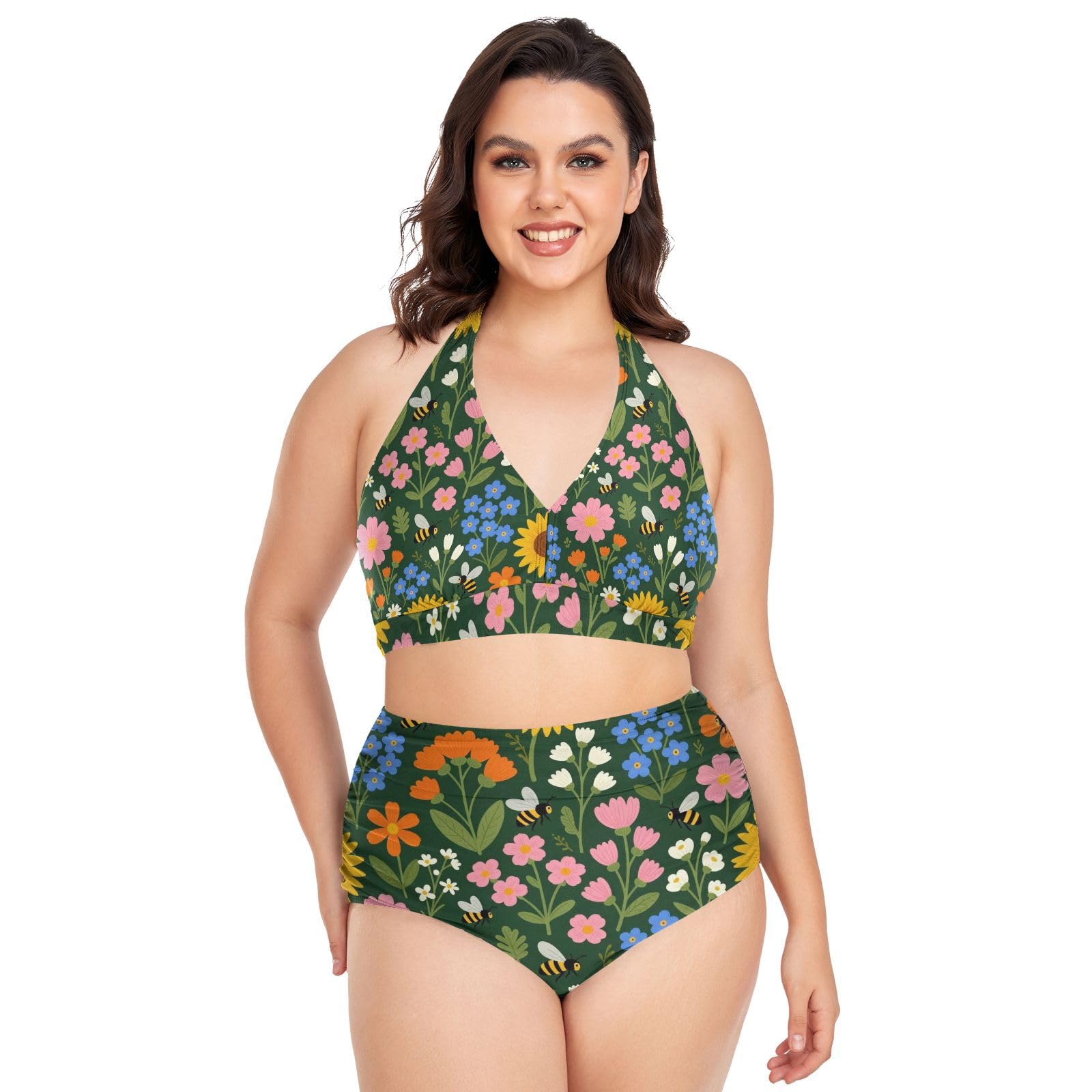 FRODOTGV Costumi da bagno da donna curvy, da L a 4XL | Spallacci regolabili in materiale liscio e setoso, ad alta elasticità, per viaggi tropicali e attività acquatiche