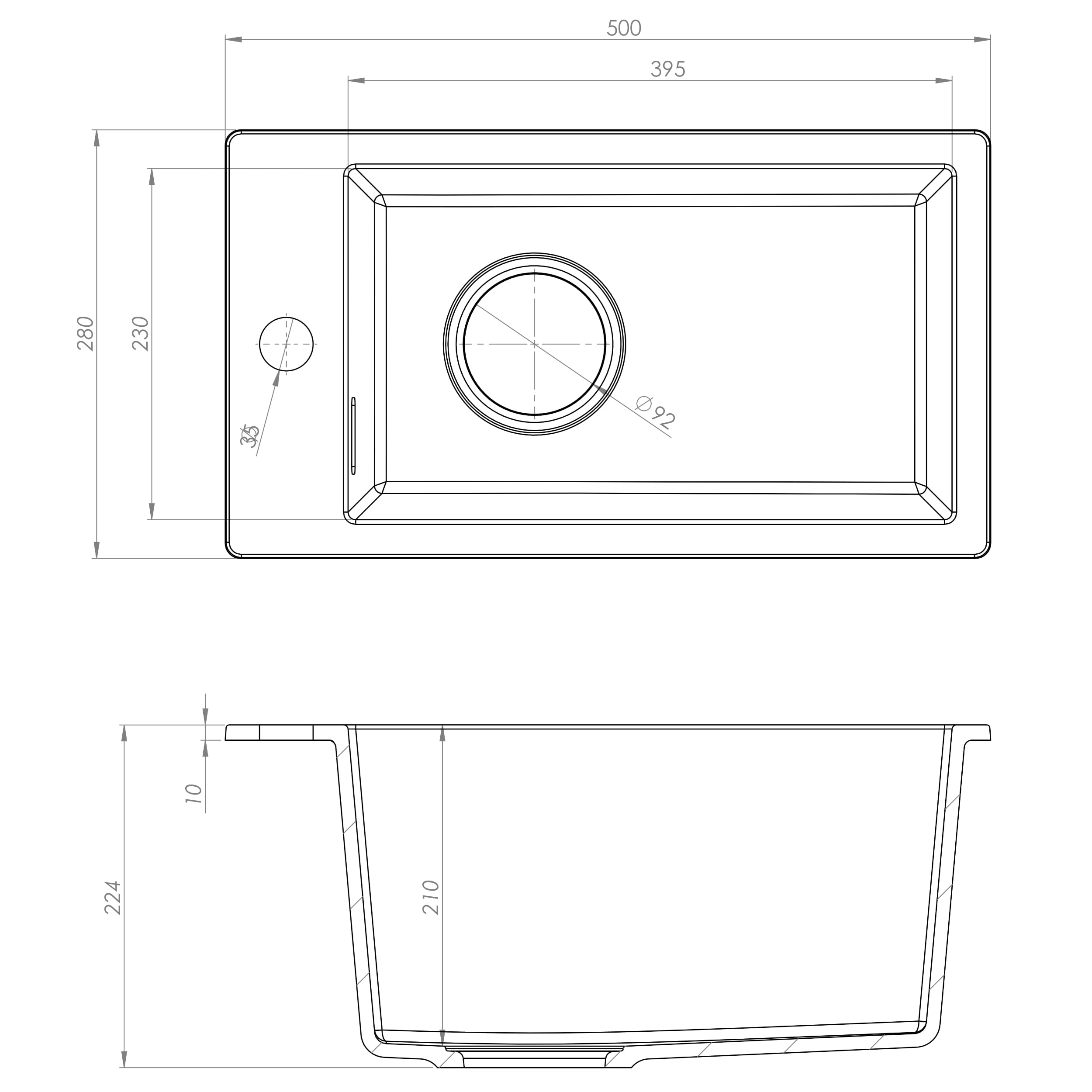 Sink Quality zlewozmywak kuchenny, mały, czarny, 28 x 50 cm, wąski, z syfonem i środkiem impregnującym, mały zlewozmywak granitowy do szafek od 40 cm, zlewozmywak do zabudowy z granitu