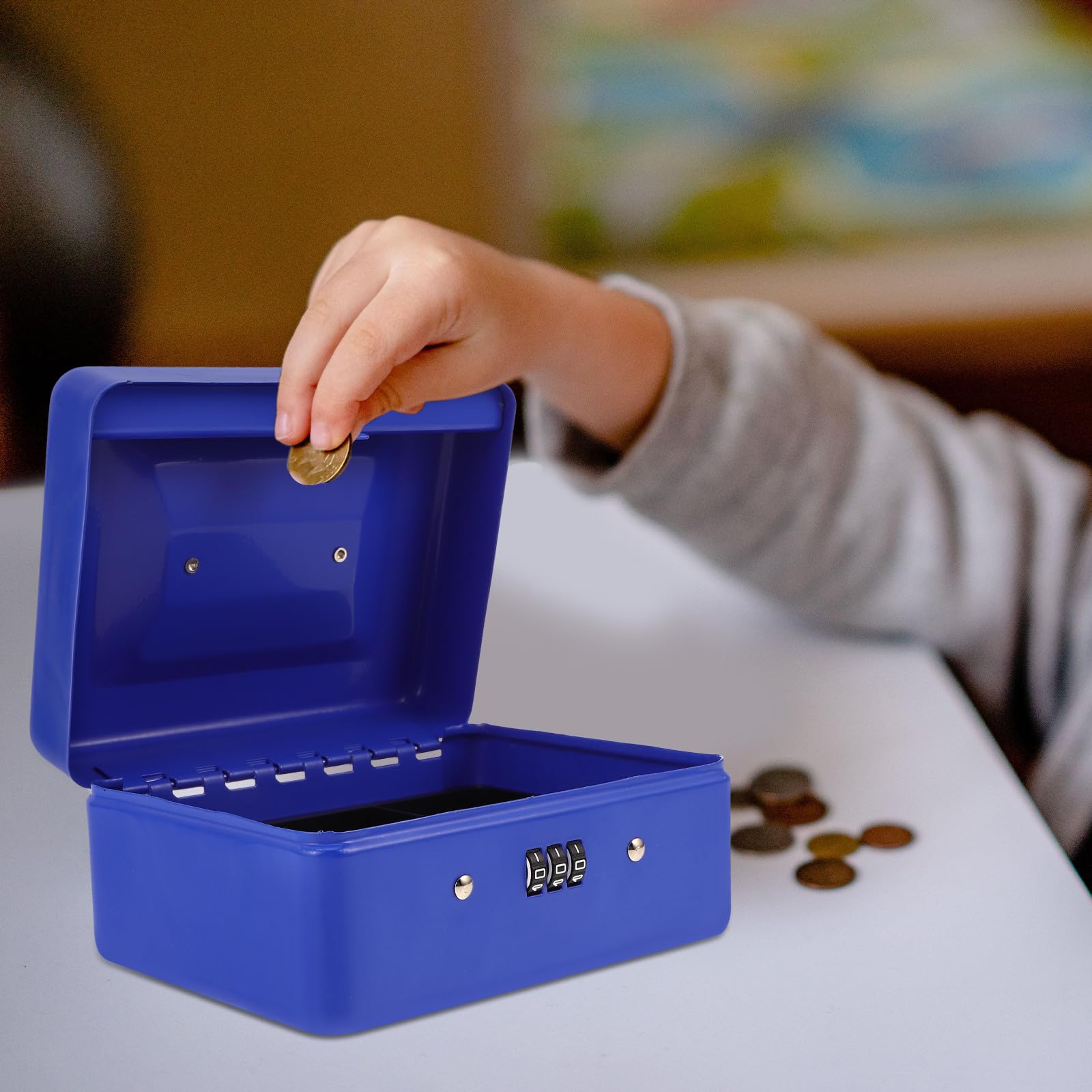 Cassetta portavalori portatile in metallo con serratura a combinazione, 14,7 cm, per monete e banconote, scatola di risparmio con rt sicuro denaro rimovibile Sto Solut