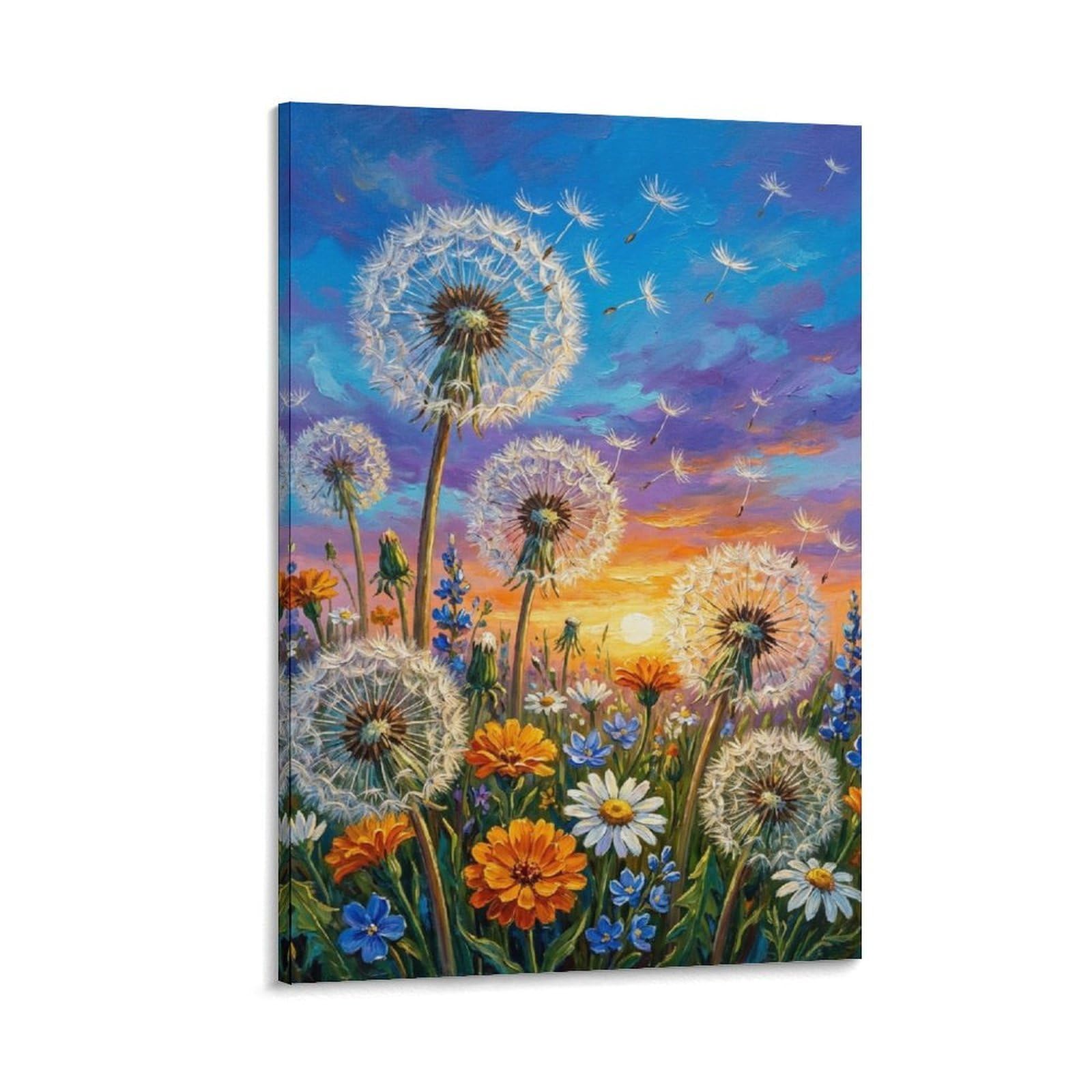 DHBANEIOK Dandelion Sunset Field Poster Artwork Giclee Canvas Prints Modern Wall Art Picture Wall Hanging for Dining Room Kitchen Home Office Decor 24x36inch(60x90cm)