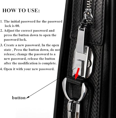 Miniatura 5 de Maletines de cuero genuino de 14 pulgadas para hombres bolsa de ordenador portátil con cerradura bolsa de mensajero de negocios