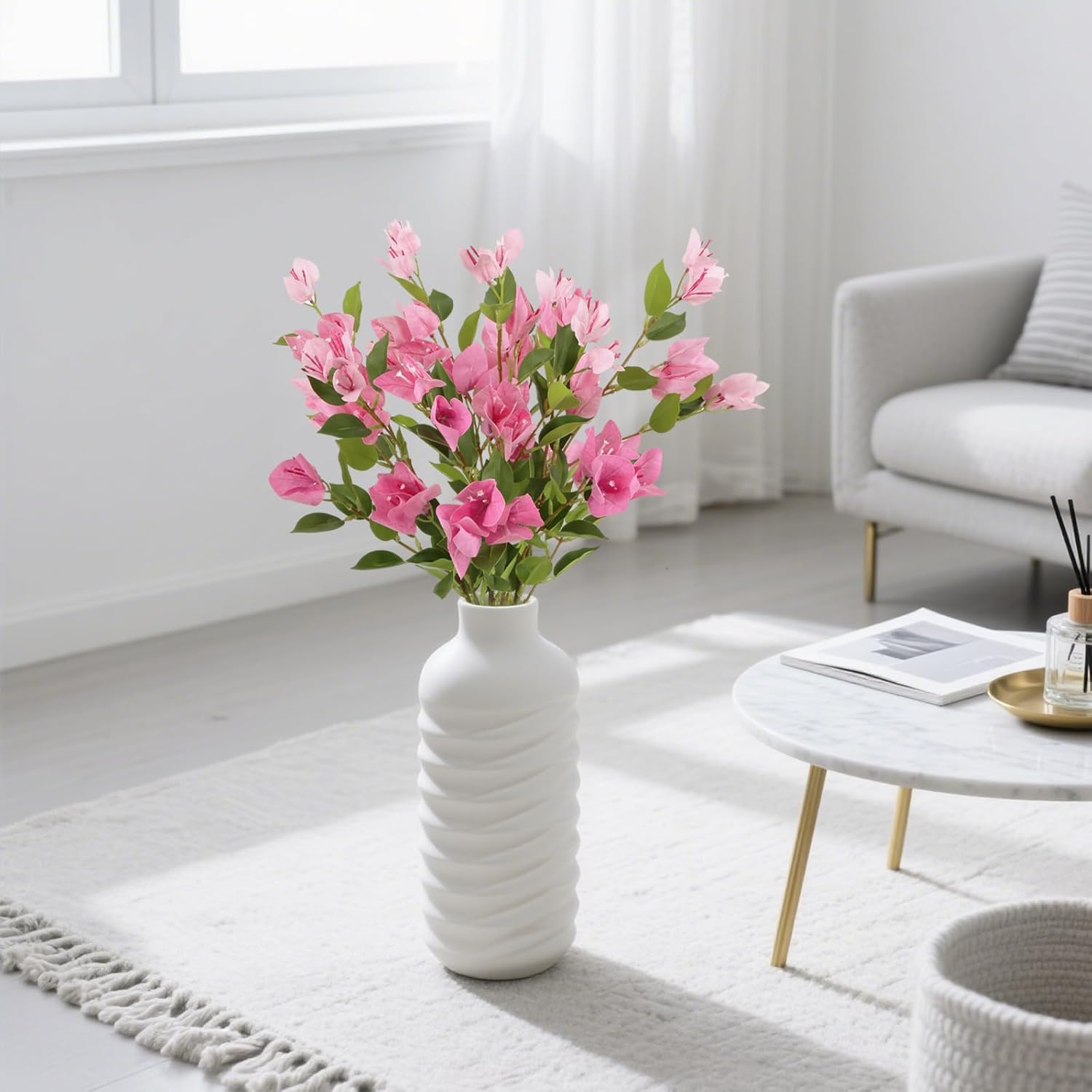 IPOPU 31" Bougainvillea Artificial Flowers 4Pcs Real Touch Bougainvillea Faux Flowers Artificial Branches for Home Decor Table Centerpiece Wall Decorations (Rose Red) - Image 7