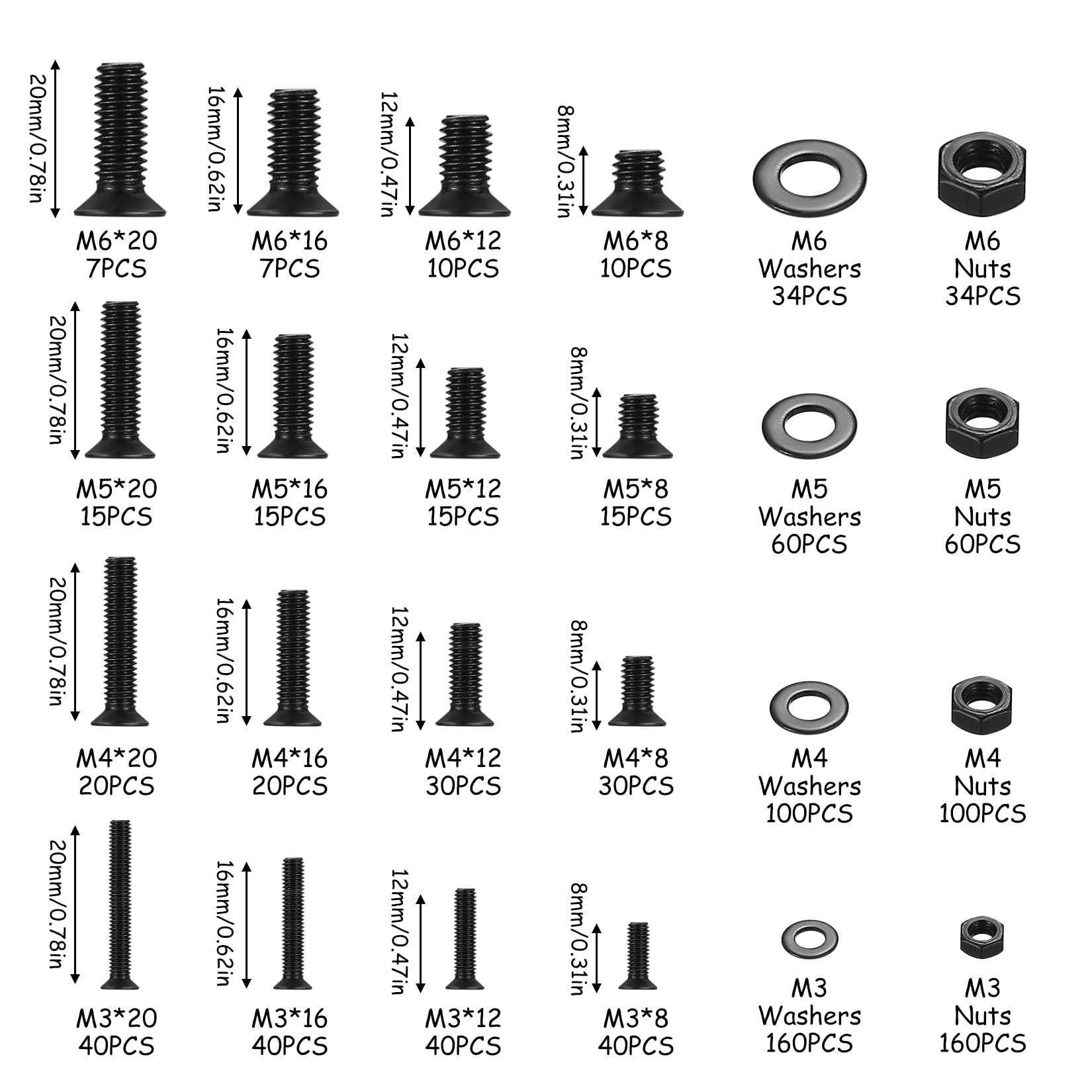 1062 Pcs Countersunk Bolts and Nuts Set, M3 M4 M5 M6 Screws Set, Machine Screws Nuts and Bolts Assortment - Image 2