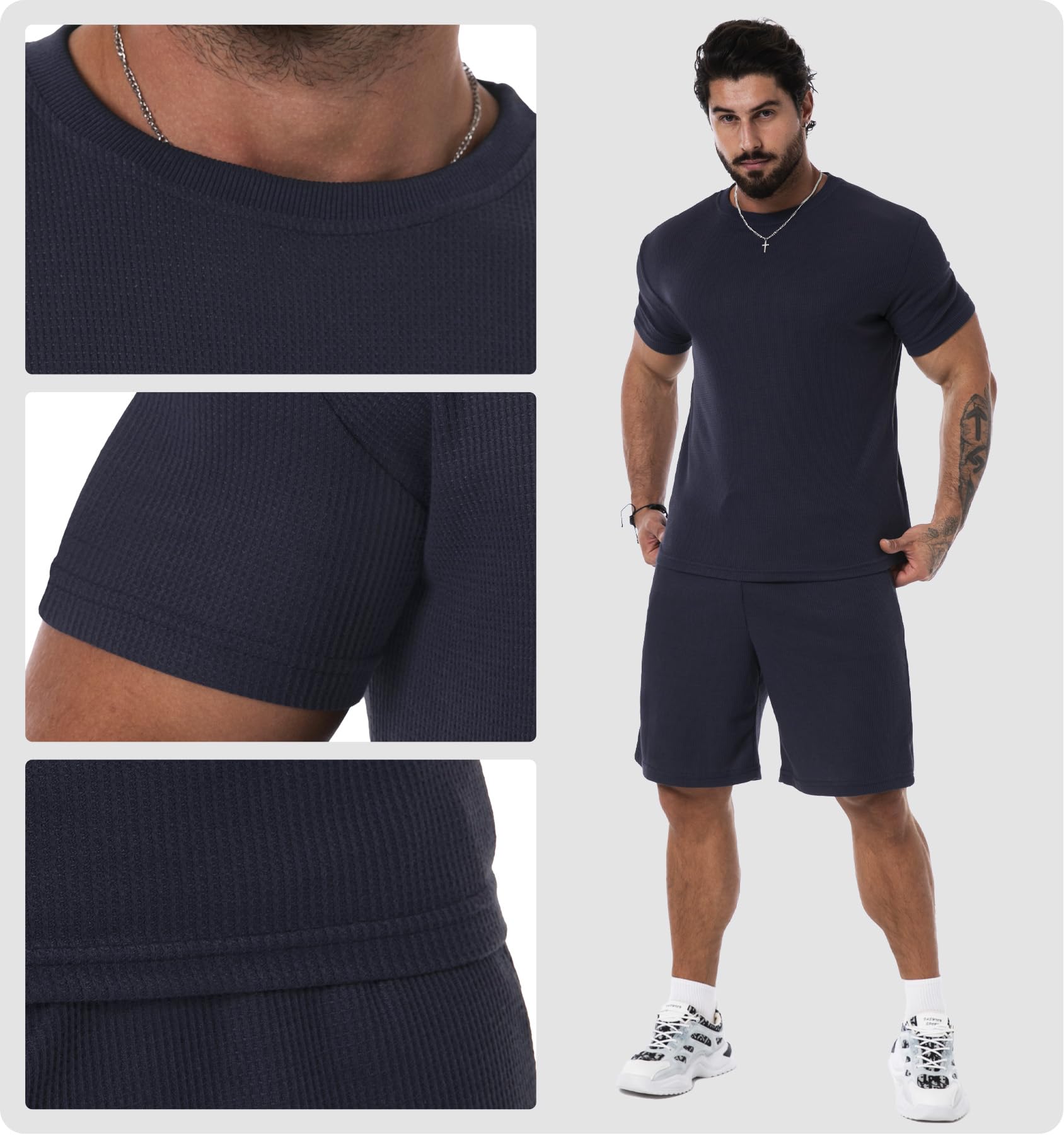 KUYIGO Pantaloncini estivi da uomo e camicia tuta 2 pezzi casual traspirante abito t-shirt allentato