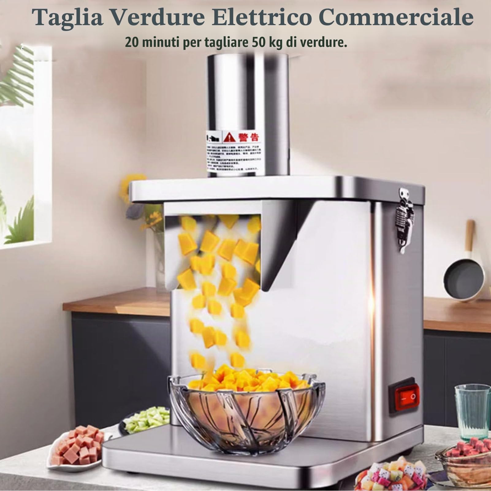 Cubettatrice per verdure commerciale, robusta macchina elettrica in acciaio inox 304 per tagliare a cubetti la frutta, carote, patate e cipolle, robot da cucina con 5 lame