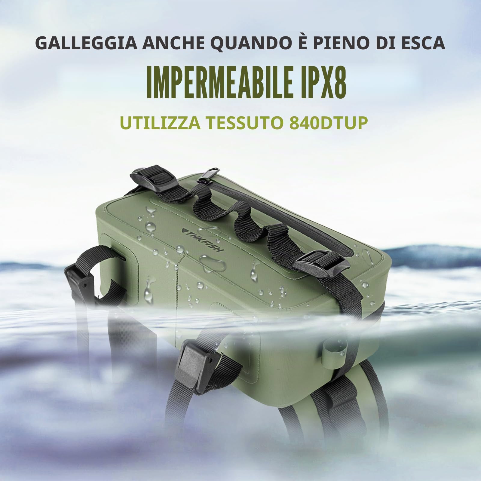 THKFISH Marsupio impermeabile per attrezzatura da pesca, con chiusura ermetica con cerniera, IPX8, impermeabile, con cinghia regolabile, per pesca a mosca, kayak
