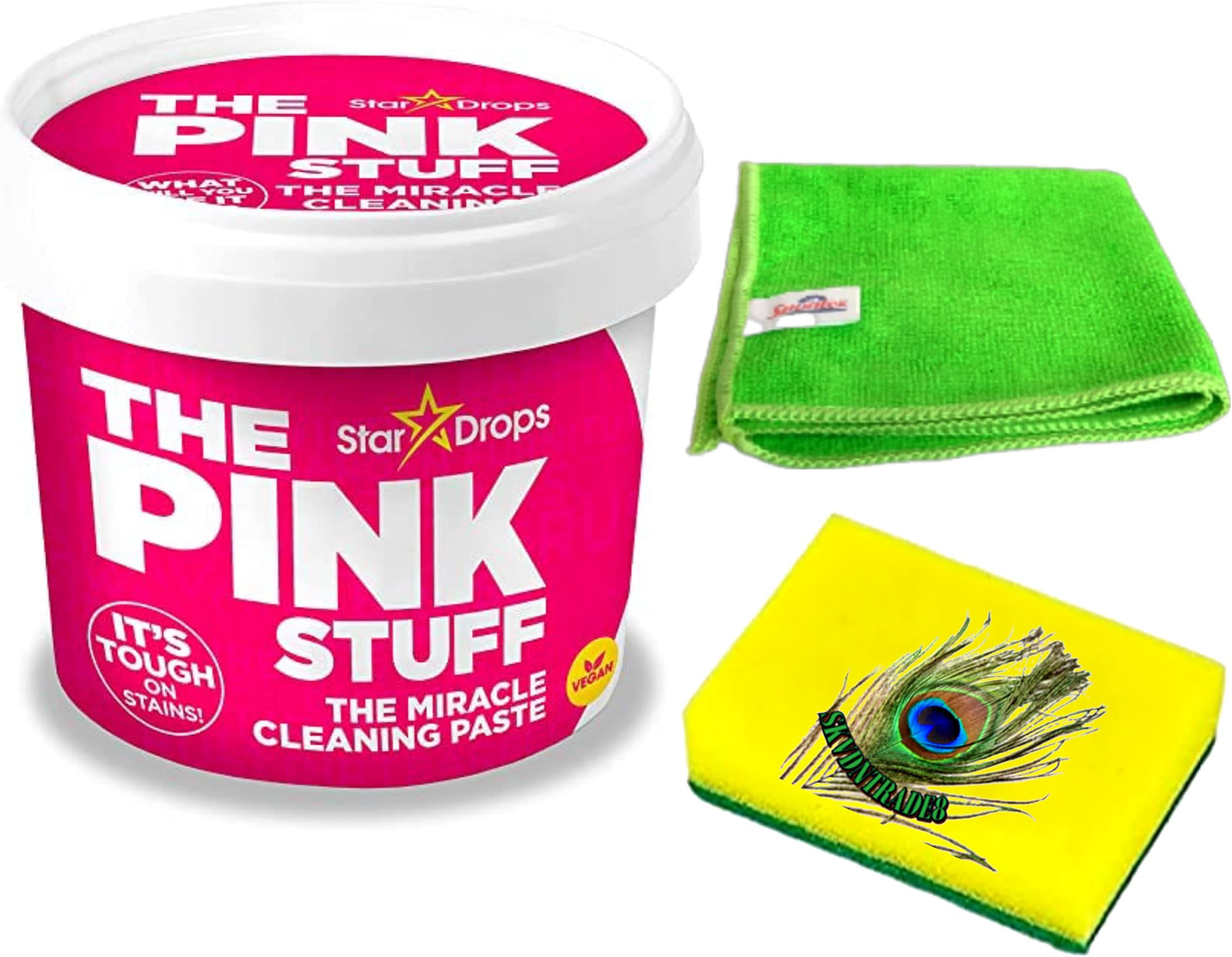 SKVDNTRADE8 SPONGE AND CLOTH FOR pink stuff paste 850g cleaning paste all purpose oven sticky kitchen chrome burner Includes 1 x Cleaning Sponge,1x Microfibre Cleaning Cloth, pink stuff