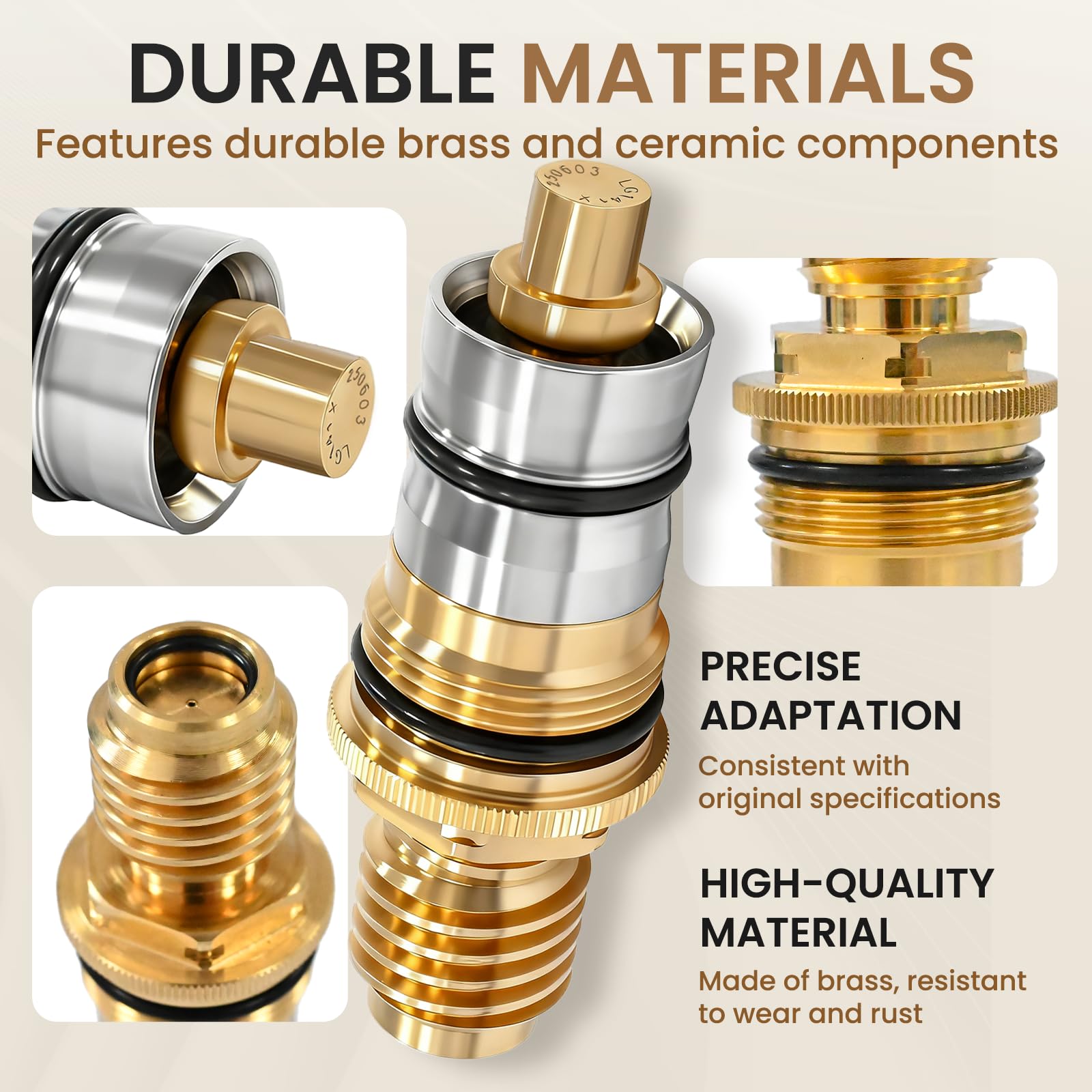 Cartucho termostático GR-47450000 de 1/2" de latón y acero inoxidable, compatible con Grohtherm 1000/3000 y Automatic 2000, repuesto 47450000