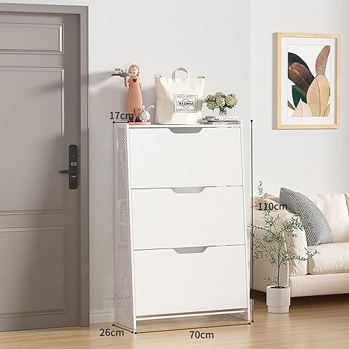 Miniatura 2 de Armario de almacenamiento delgado para la entrada de zapatos, armario organizador de zapatos oculto, armario estrecho blanco con puertas, zapatero