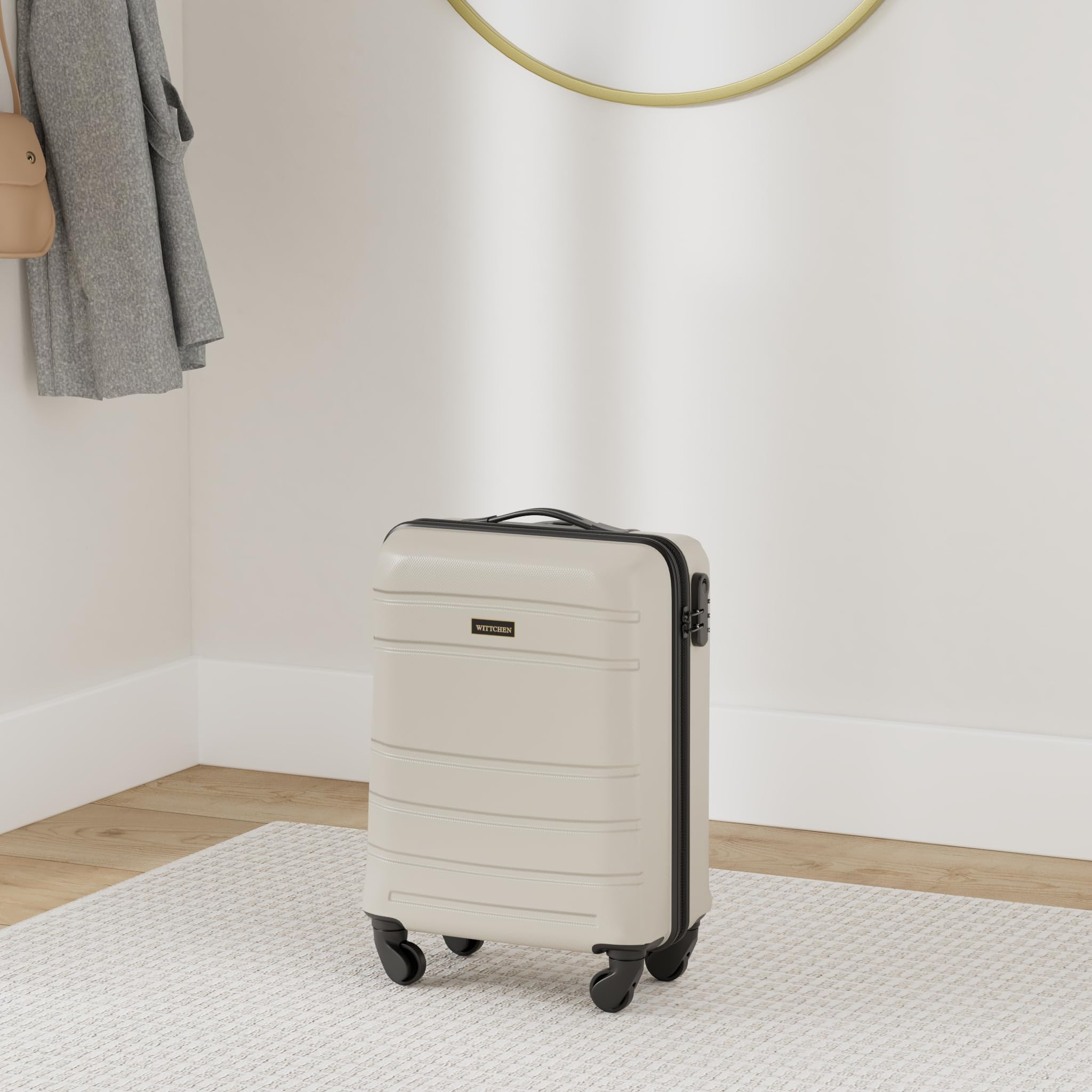 WITTCHEN Valigia da viaggio Bagaglio a mano Valigia da cabina Valigia rigida in ABS con 4 ruote girevoli Serratura a combinazione Maniglia telescopica Globe Line Taglia S Champagne