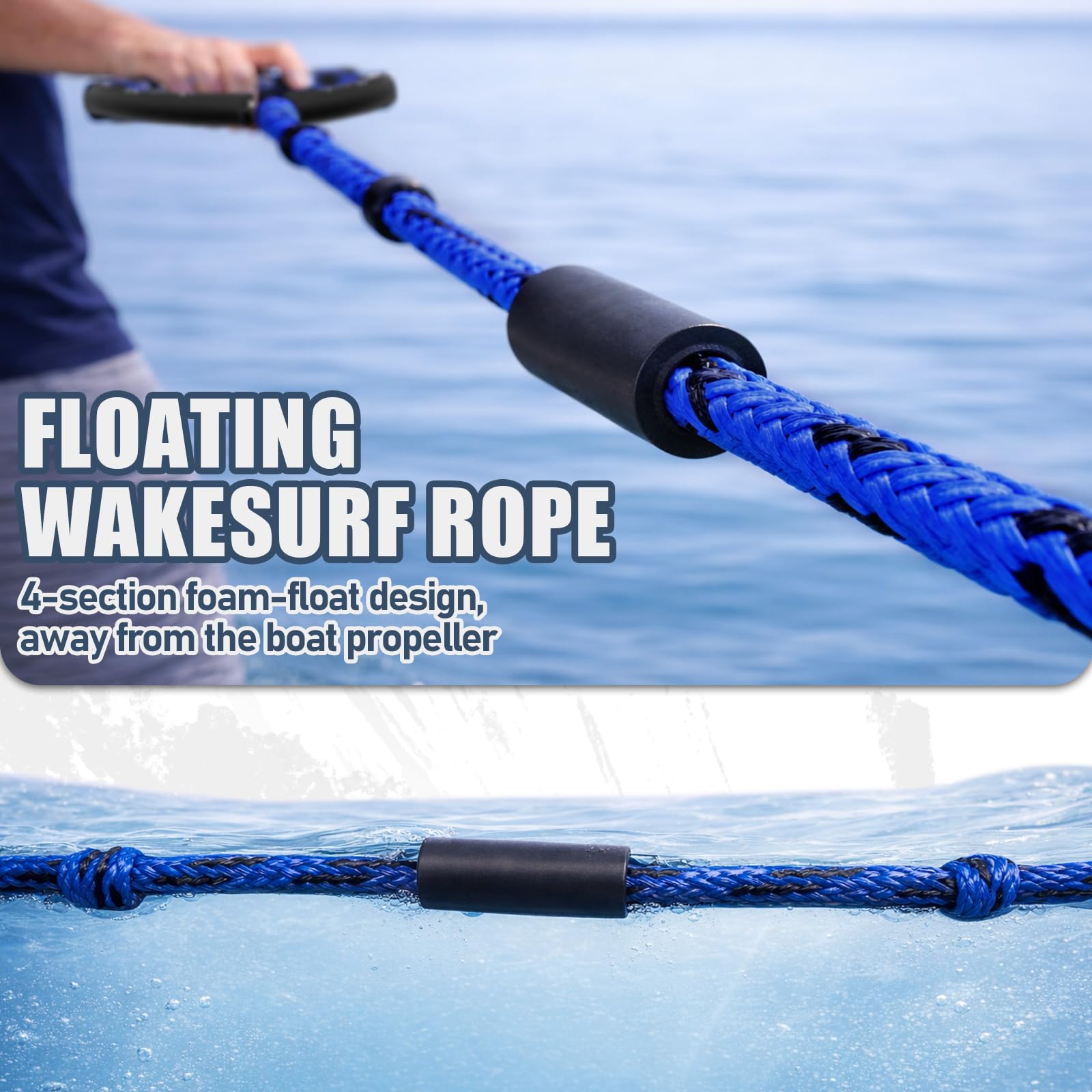 Wakesurfseil mit Griff, 7,6 m Leinen für Wakeboarden Wasserski und Wakesurfen
