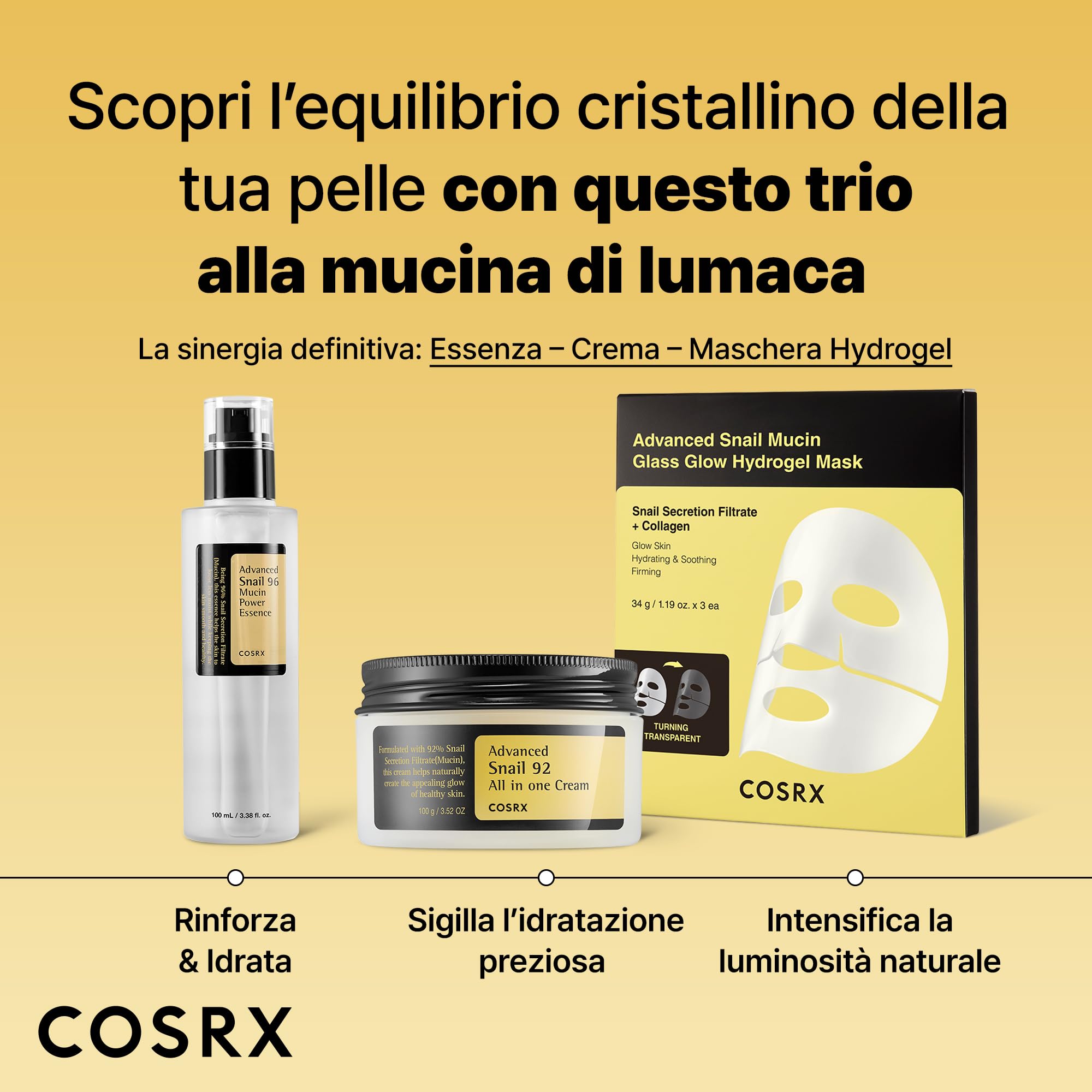 COSRX Essenza di bava di lumaca 96 100ml, 96,3% di filtro di secrezione di lumaca, ringiovanisce la pelle da secchezza e invecchiamento, assorbe rapidamente nella pelle, Ipoallergenico