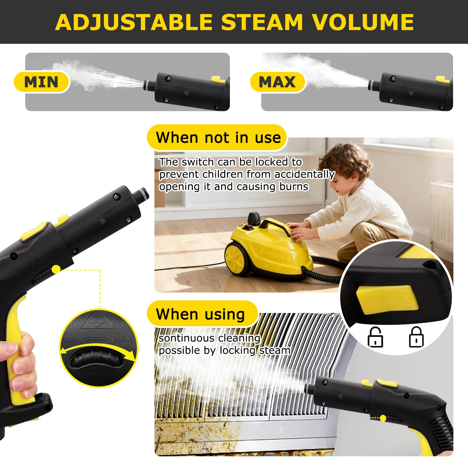 Pulitore a Vapore 2000 W, Pulitore Vapore Casa Portatile con 15 Accessori, Pressione 4 Bar, Serbatoio: 2 L,Vaporetto per la Pulizia Domestica di Tessuti, Fughe, Piastrelle, Auto, Cucina e Bagno