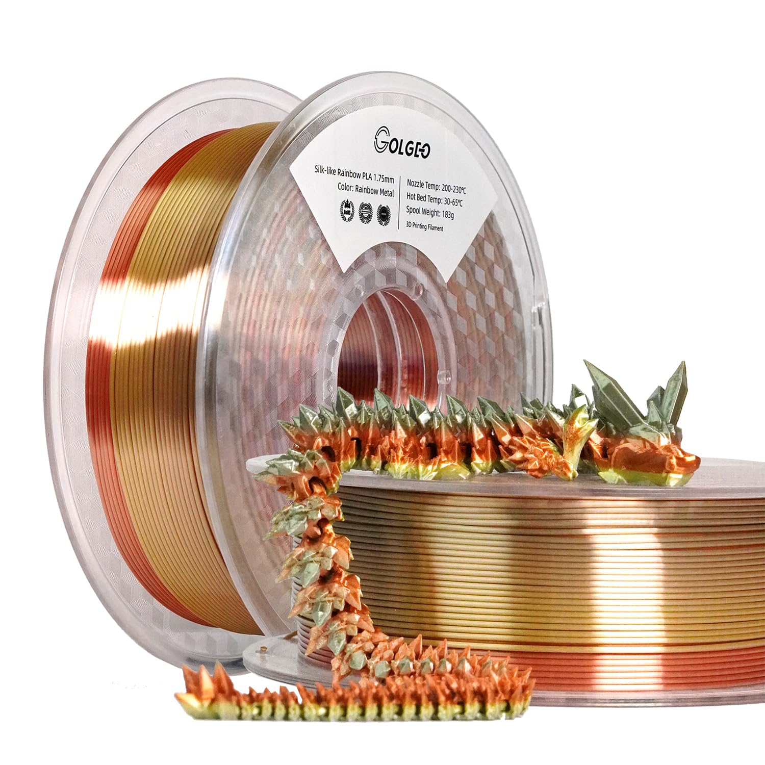 GolGeo Silk PLA 3D Printer Filament 1.75mm, Multicolor Rainbow PLA Filament, Gradient Metalltic Color Change PLA 3D Printing Filament,Fit Most FDM 3D