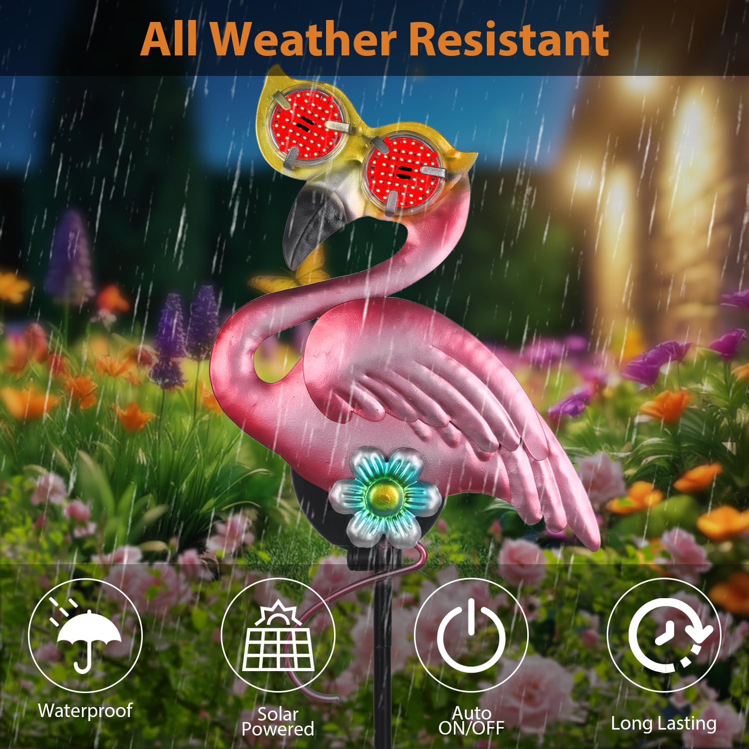 Piquets solaires en forme de flamant rose de 100,8 cm avec globes oculaires mobiles rouges, lampes solaires d'extérieur pour allée, terrasse, pelouse, piquets de jardin