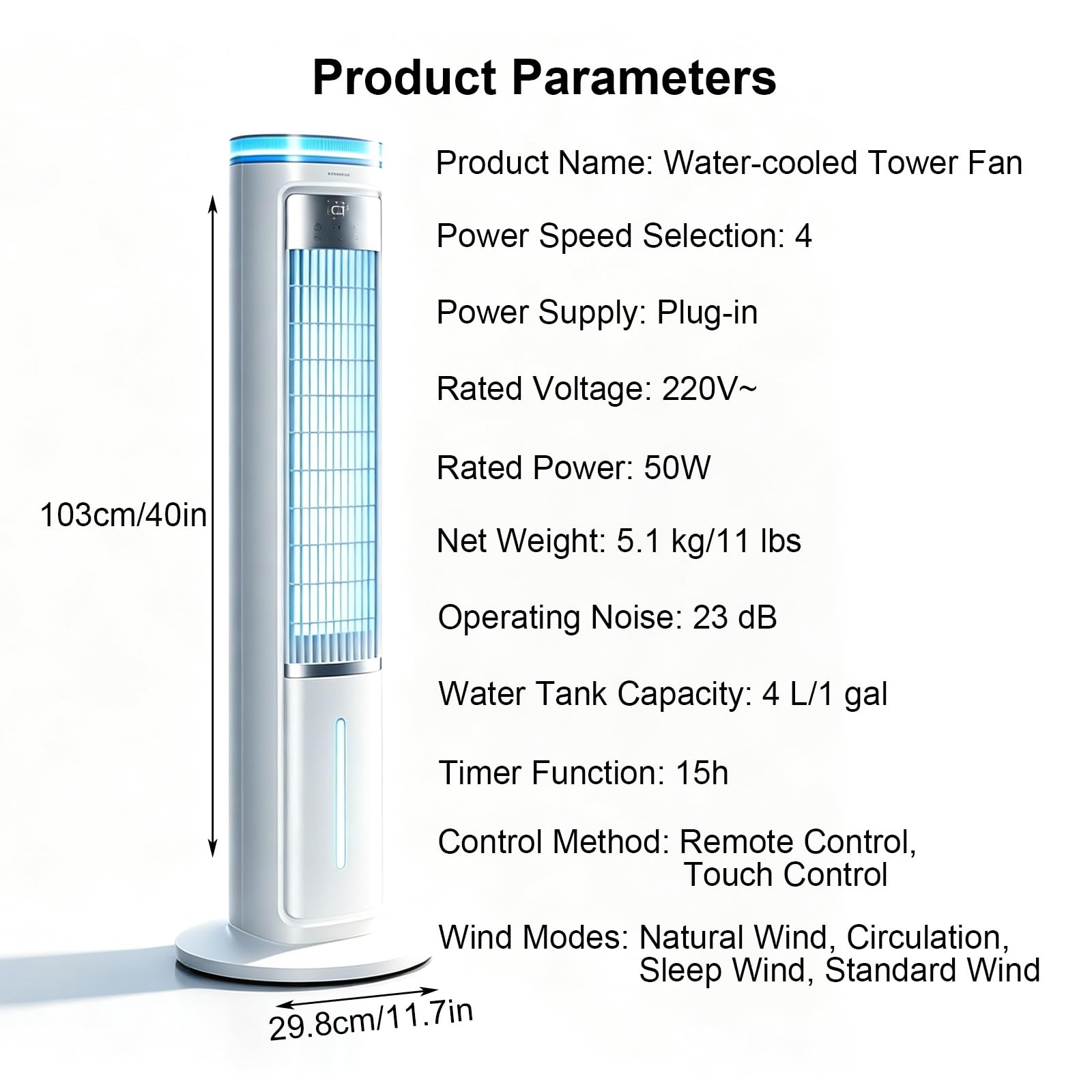 Ventilador Torre Portátil Refrigerado Por Agua de 103cm con Remoto