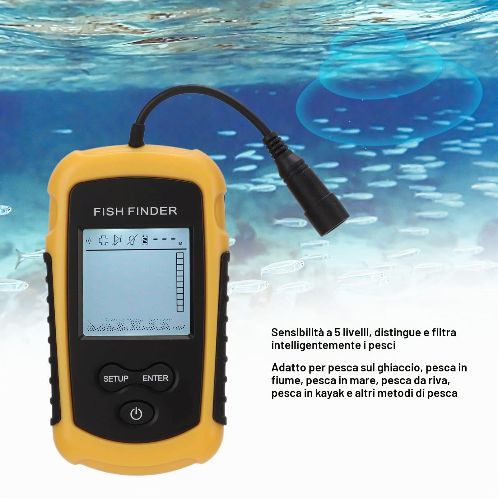 Pilipane Ecoscandaglio Portatile Per Pesci, Attrezzatura Da Pesca Per Barche Da Kayak Da Ghiaccio In ABS, Ecoscandaglio Subacqueo Intelligente Con Sonda, 100 M Di Profondità, 200 KHz