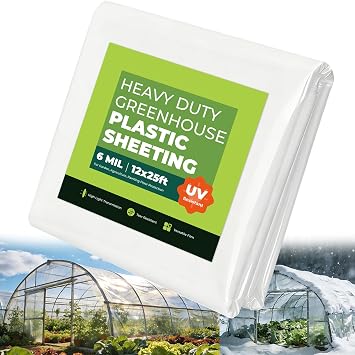 12x25 ft Greenhouse Plastic Sheeting, 6 Mil Green House Plastic Covering, Heavy Duty Greenhouse Cover Replacement, Thick Greenhouse Film