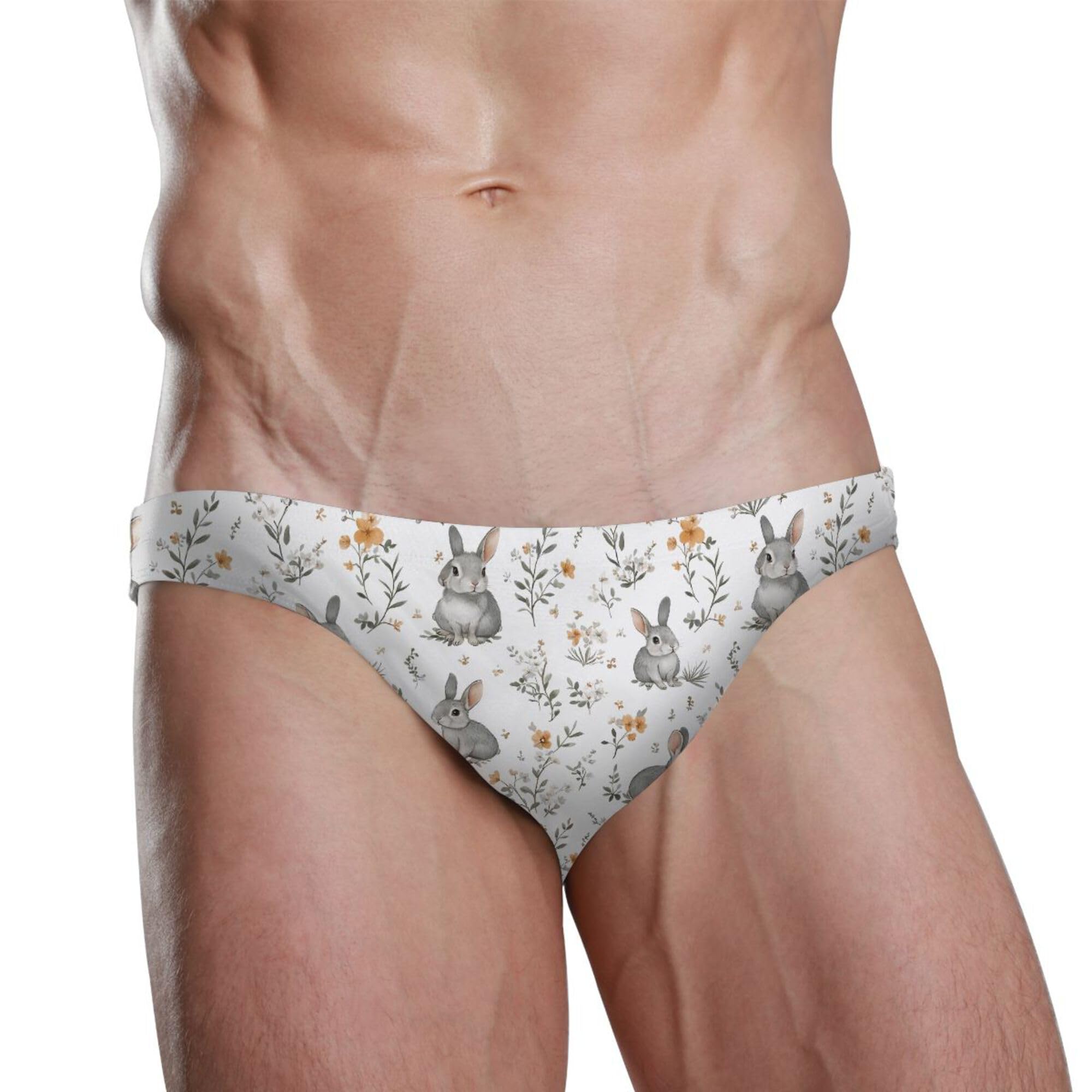 Happy Easter Cute Bunny Rabbit Mens Swimwear Swim Briefs Bikini Swimsuit for Summer Beach L B0405053